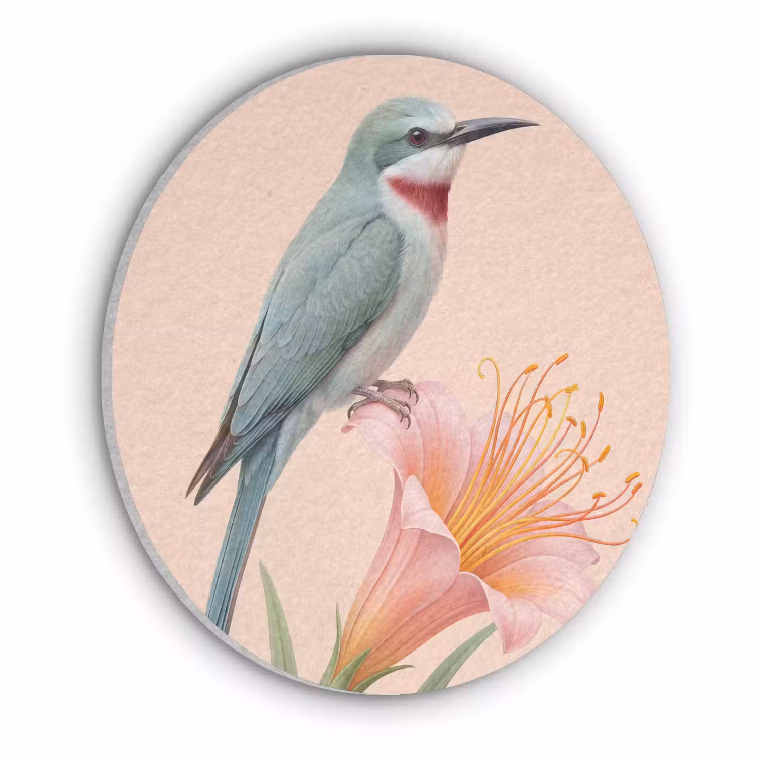 Vogel - Bloem - Natuur - Roze Akoestische PET Vilt - Rond klein -3d