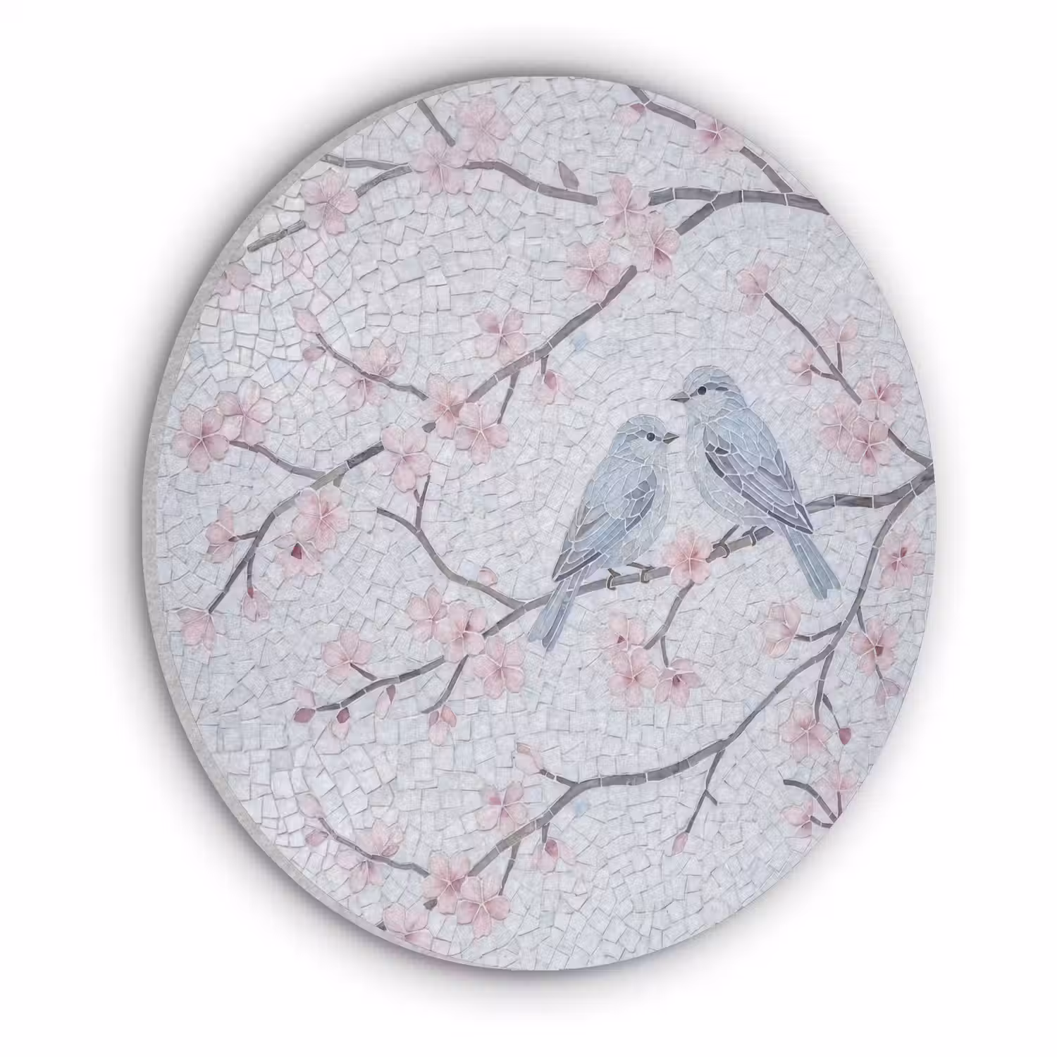 Vogel - Bloemen - Natuur - Mozaïek - Roze Akoestische PET Vilt - Rond klein -3d
