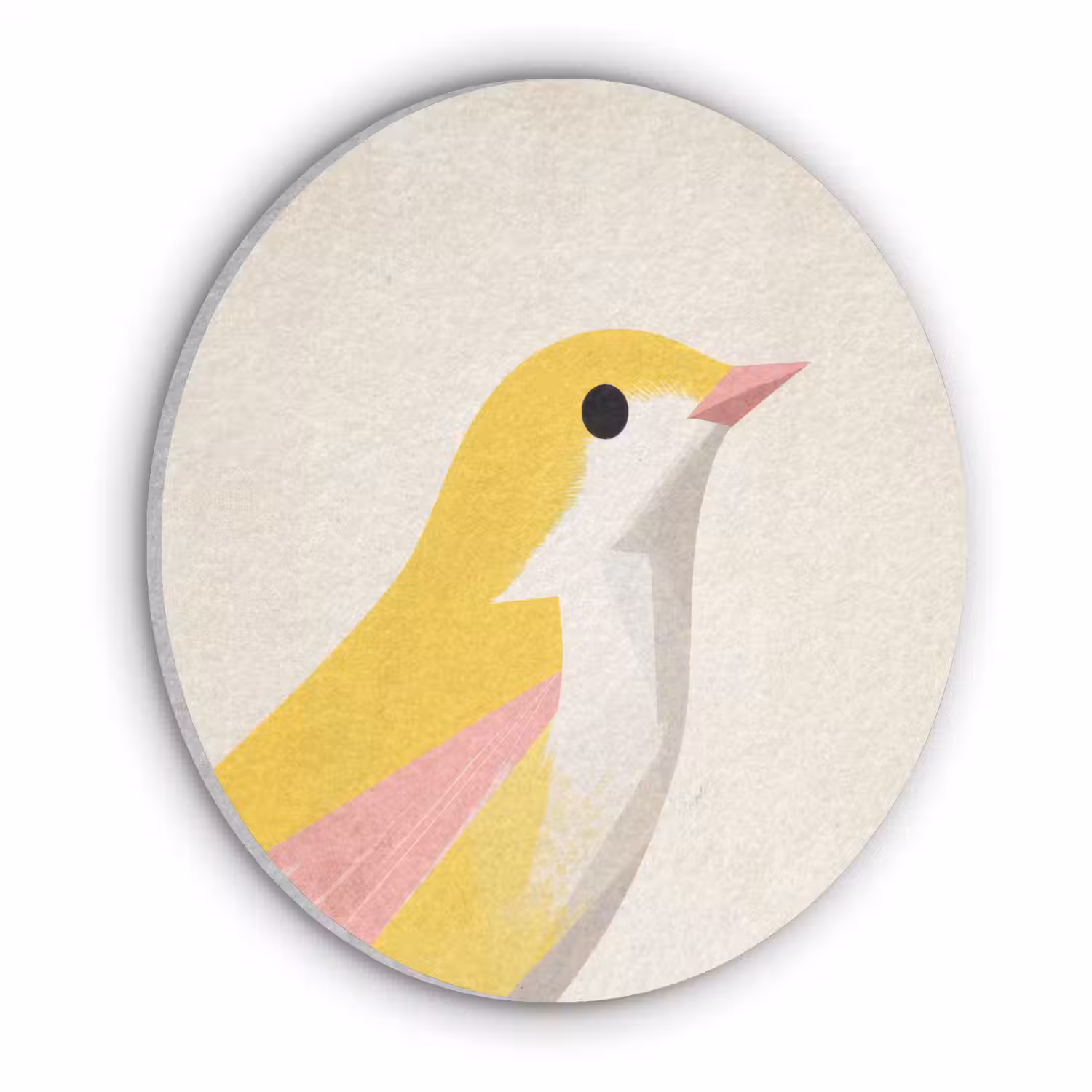Vogel - Minimalistisch - Geel Akoestische PET Vilt - Rond klein -3d