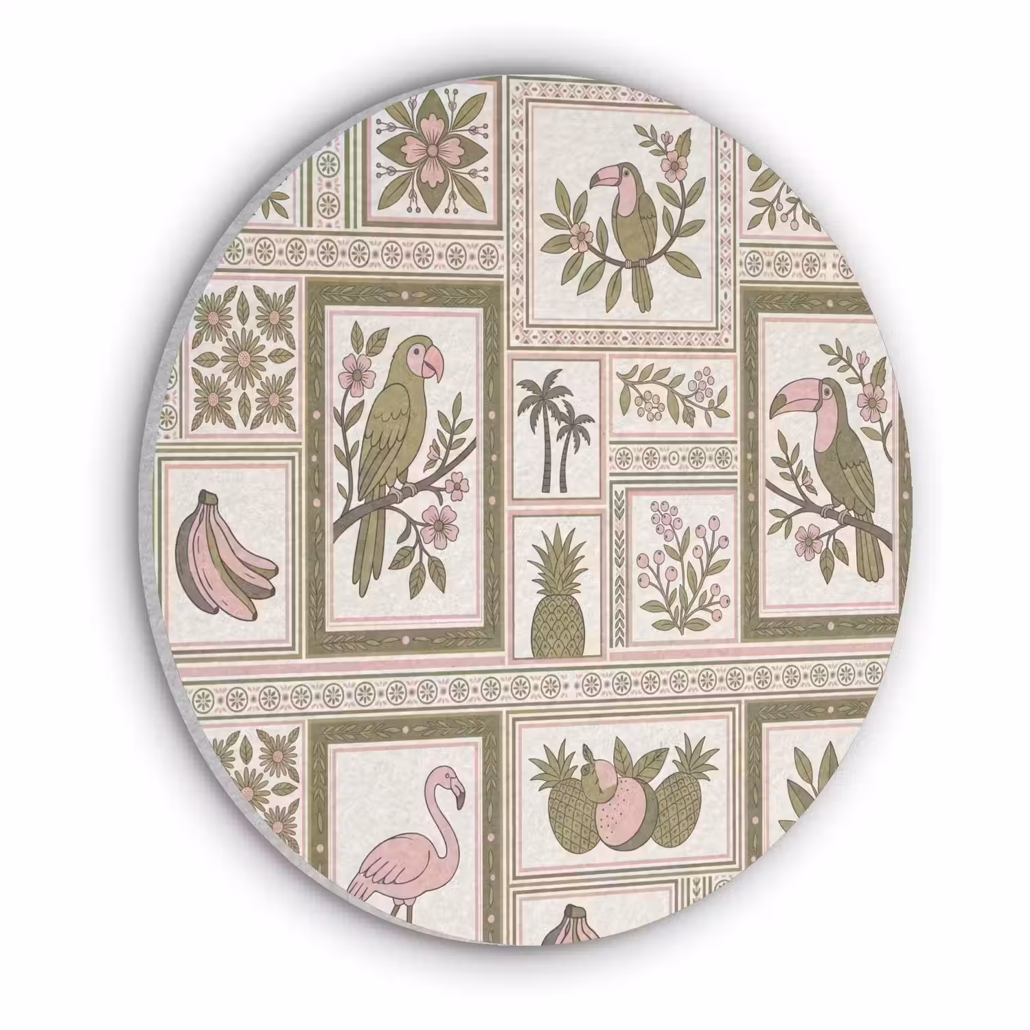 Vogel - Tropisch - Patroon - Decoratief - Groen Akoestische PET Vilt - Rond klein -3d