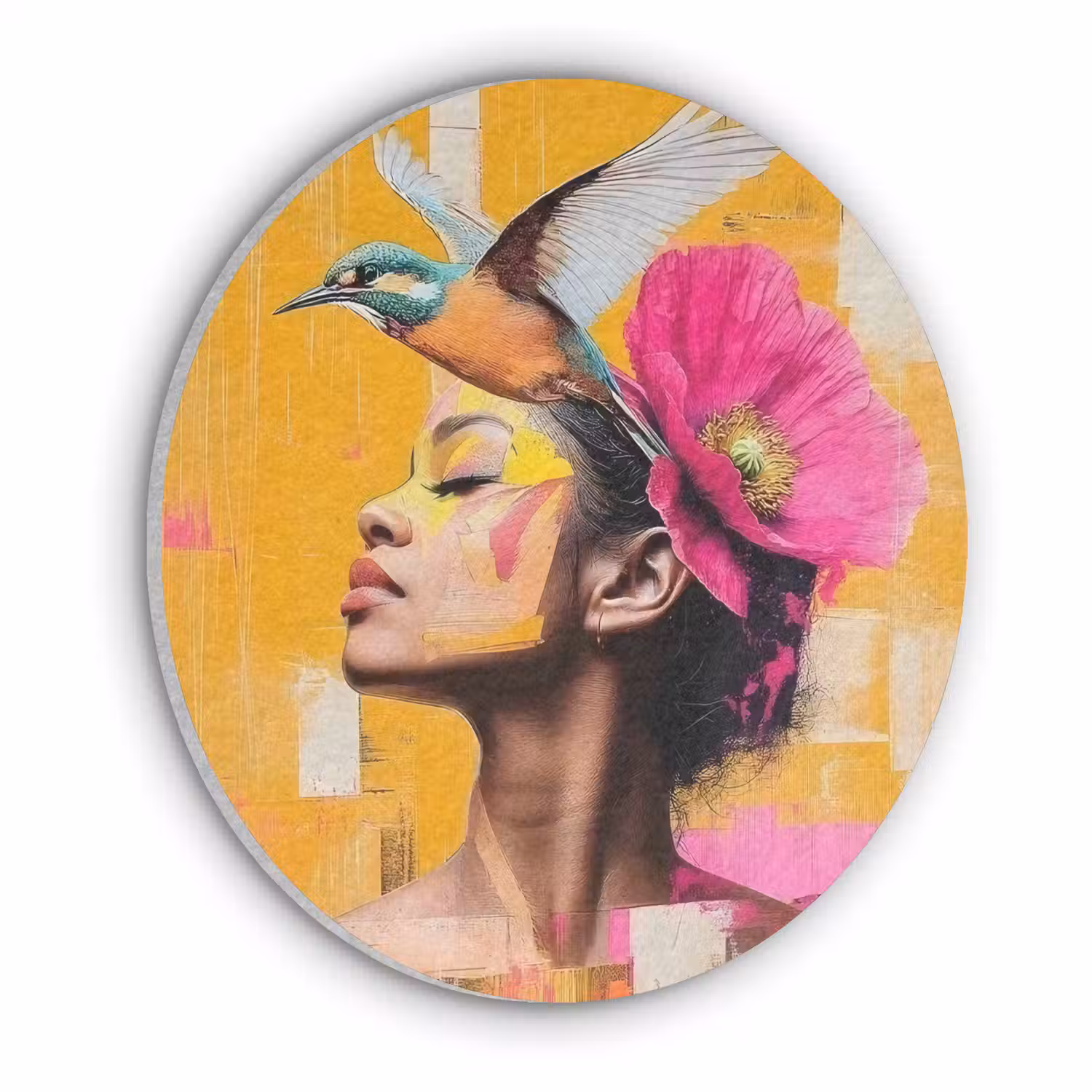 Vogel - Vrouw - Abstract - Bloem Akoestische PET Vilt - Rond klein -3d