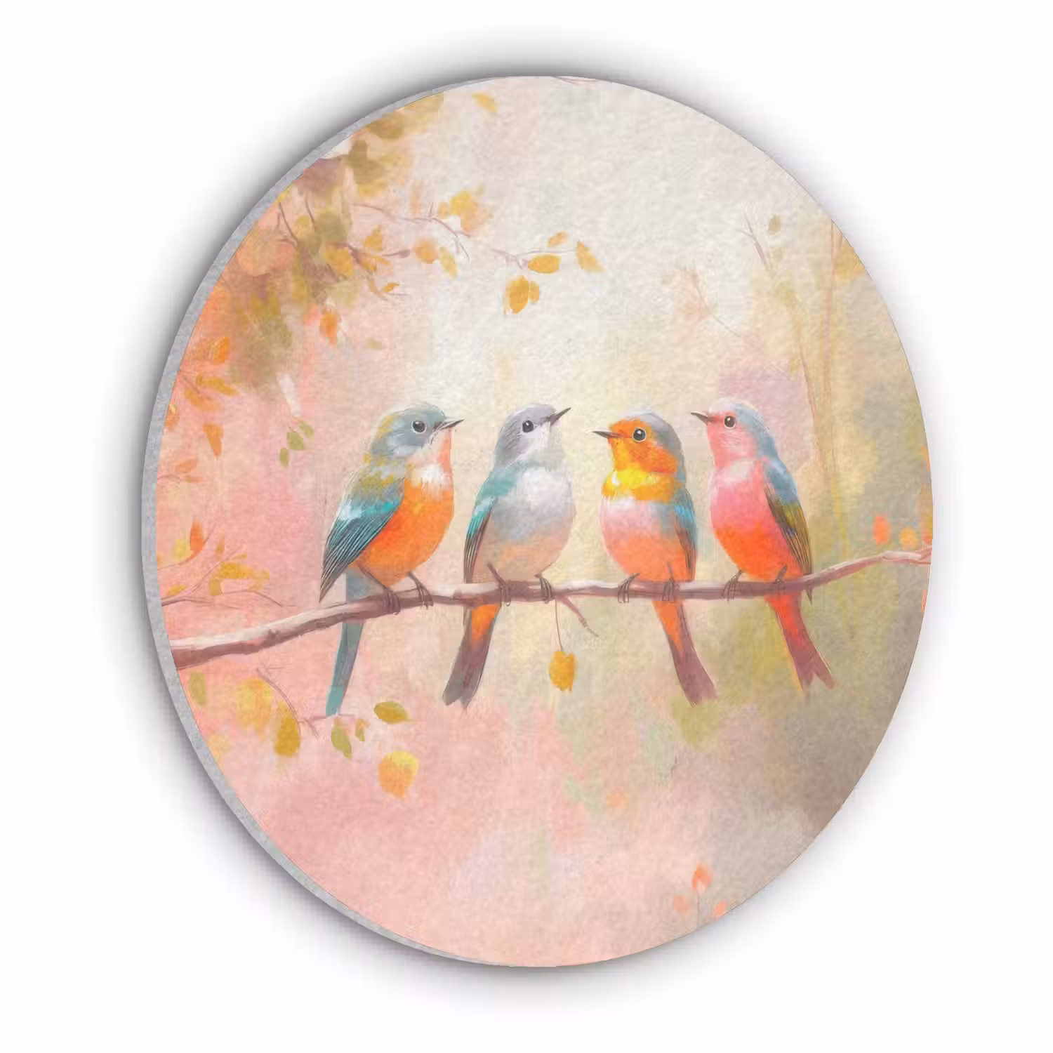 Vogels - Kleurrijk - Tak Akoestische PET Vilt - Rond klein -3d