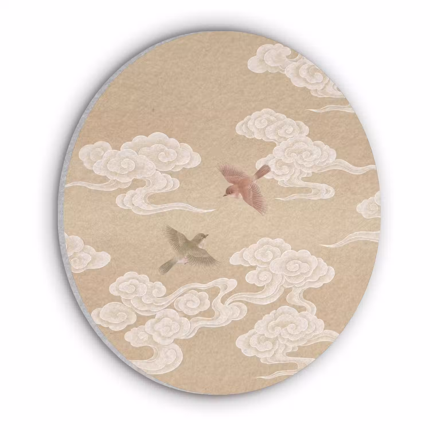 Vogels - Vliegen - Beige Akoestische PET Vilt - Rond klein -3d