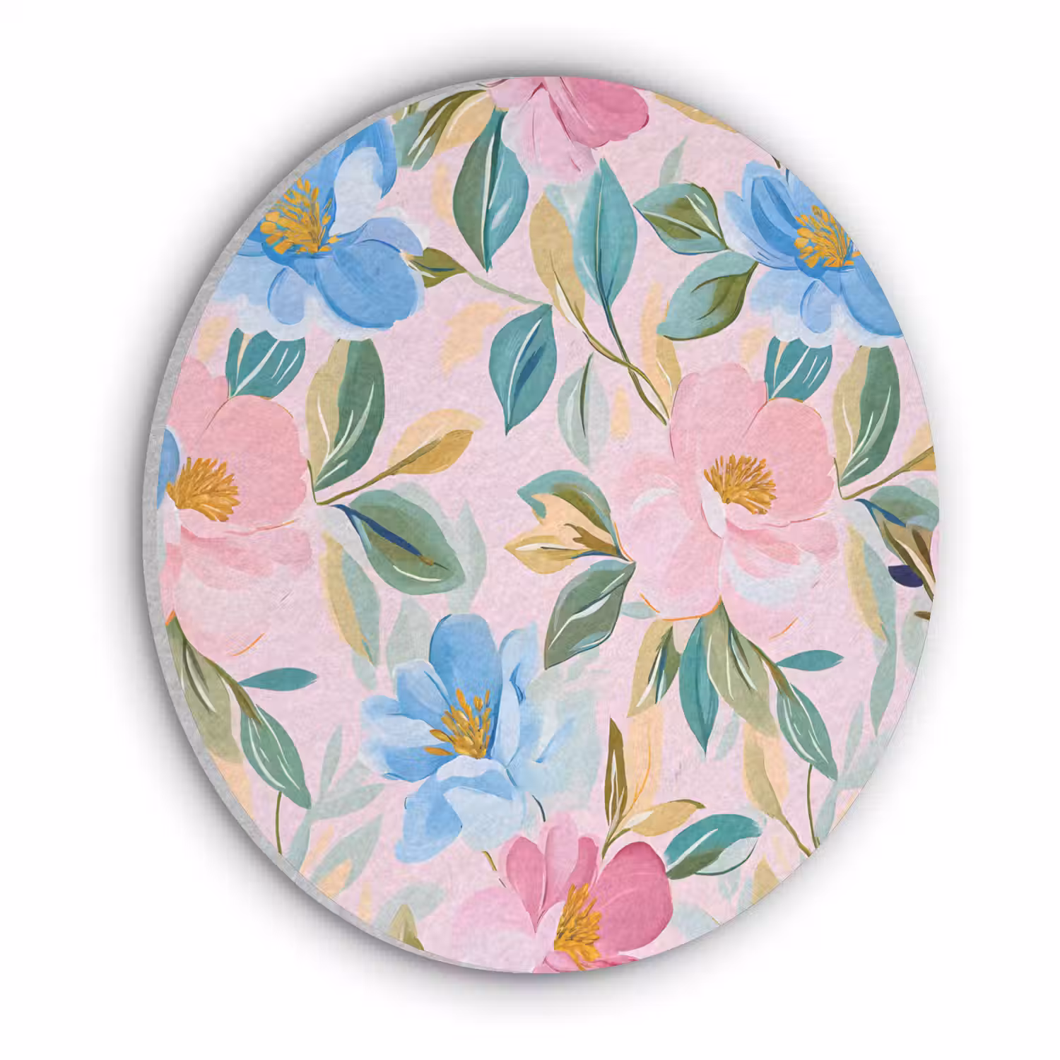 Blauw - Roze - Bloemen Akoestische PET Vilt - Rond klein -3d