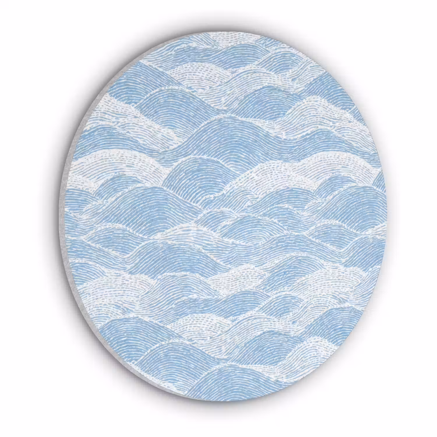 Blauw - Wit - Golven - Getekend Akoestische PET Vilt - Rond klein 838 -3d