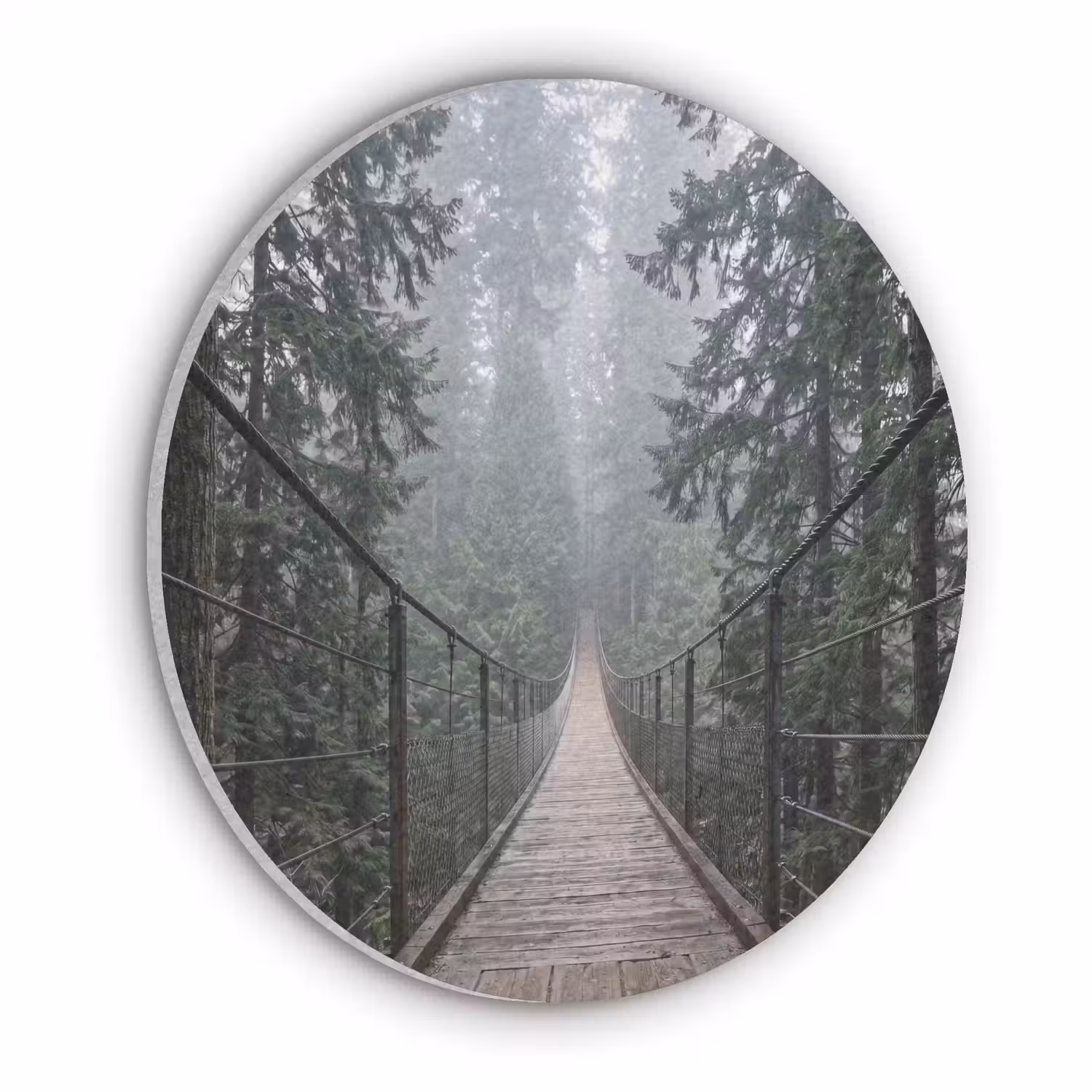 Brug - Bos - Mist - Natuur Akoestische PET Vilt - Rond klein -3d