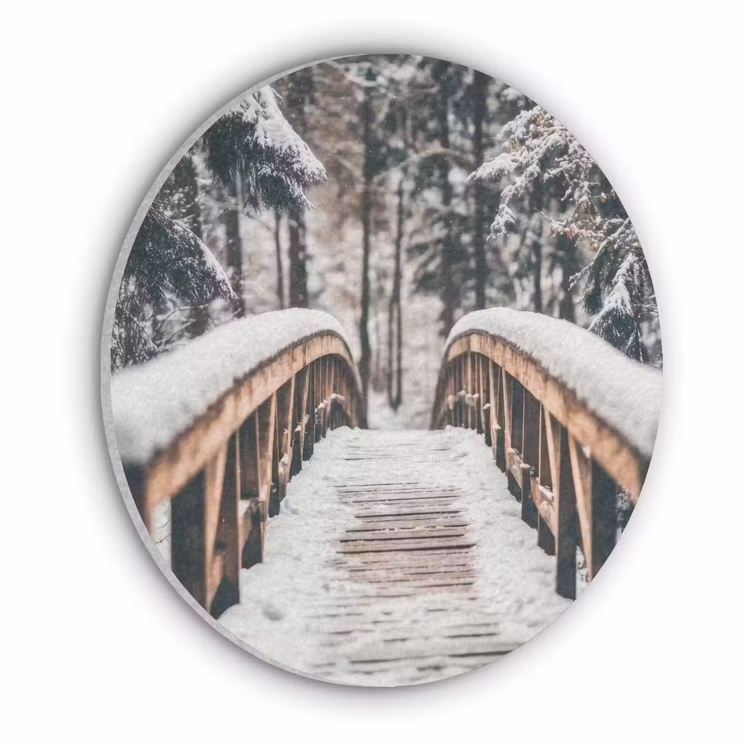 Brug - Winterlandschap - Bos - Natuur - Sneeuw Akoestische PET Vilt - Rond klein -3d