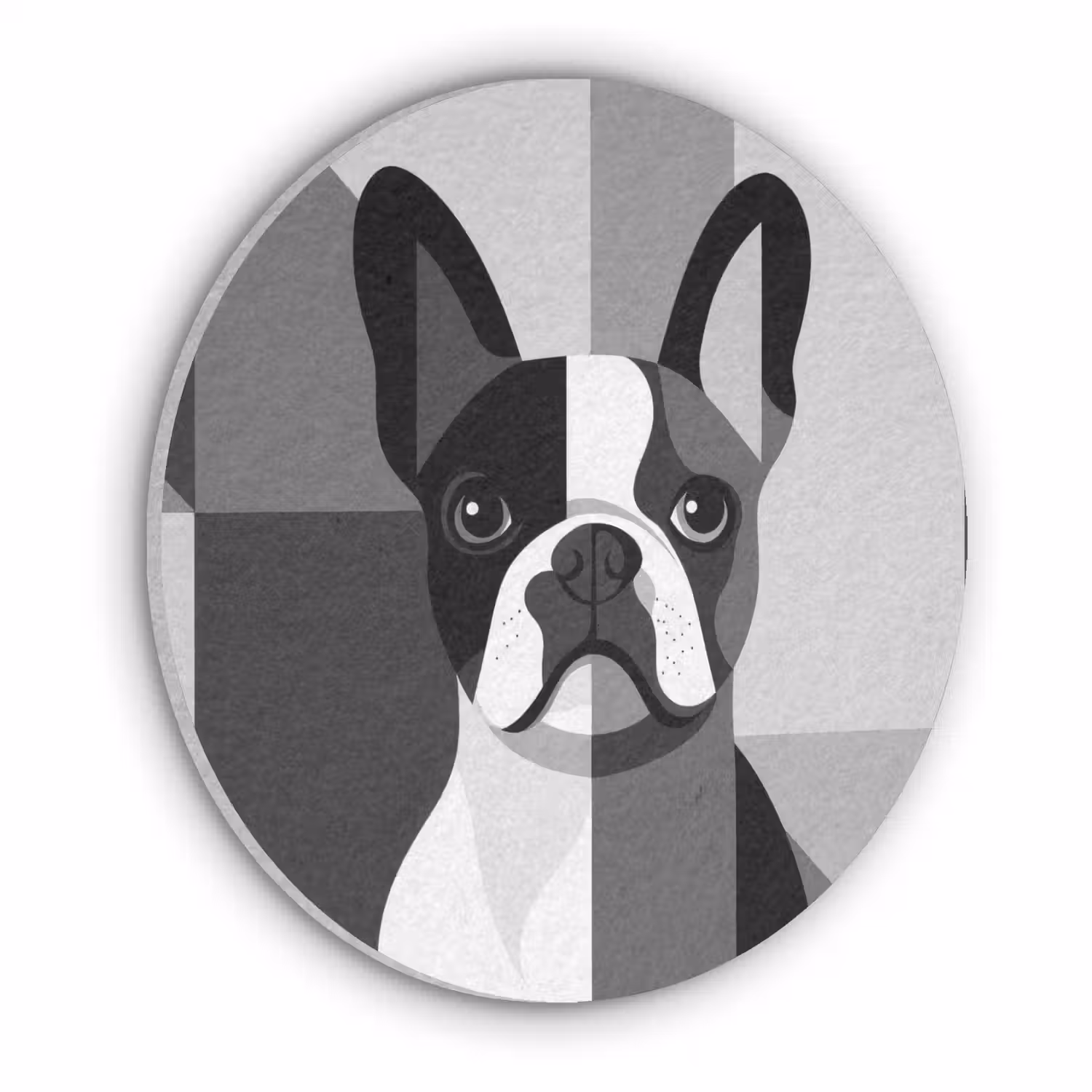 Buldog - Zwart - Abstract - Vlakken Akoestische PET Vilt - Rond klein -3d