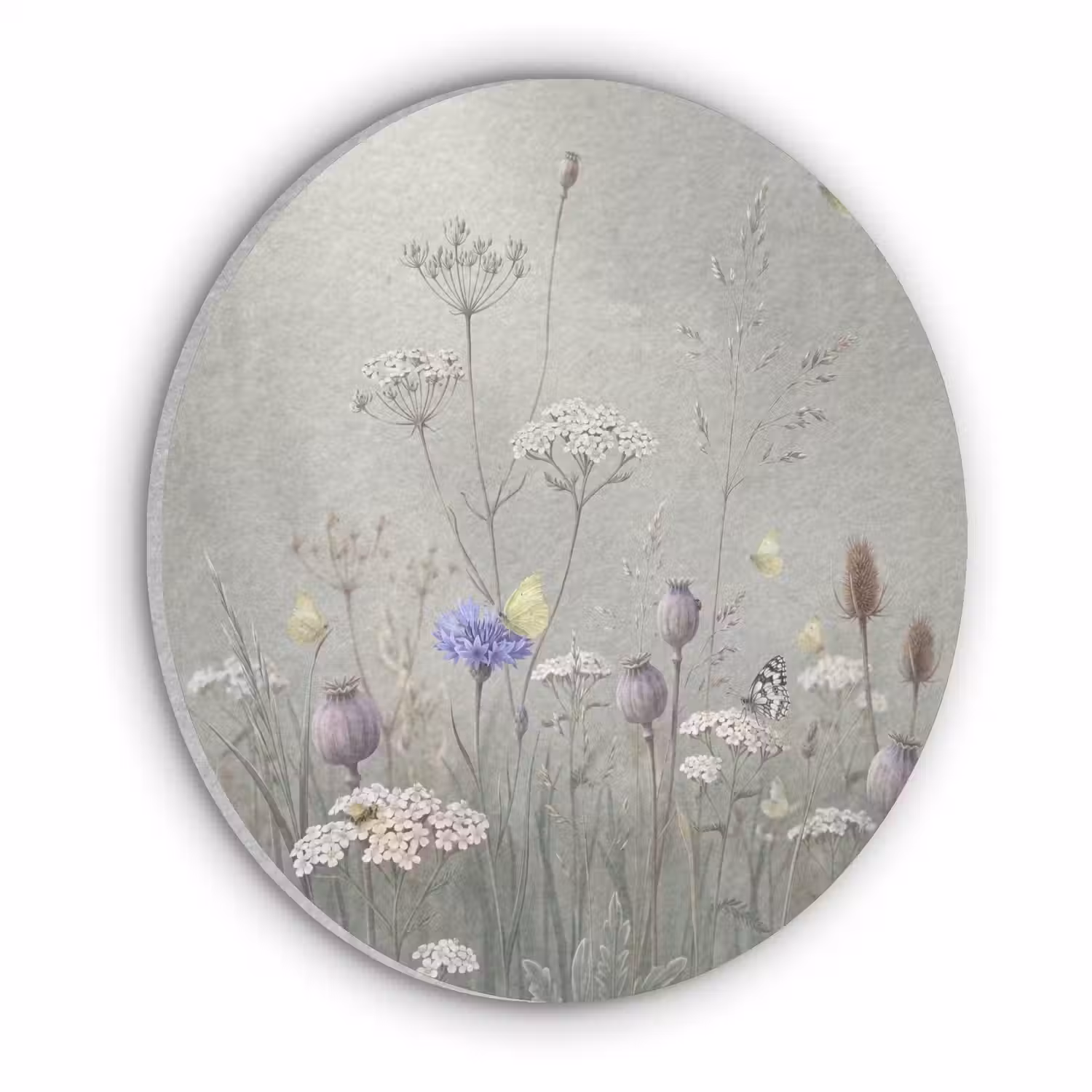 Vlinders - Wildbloemen - Illustratie - Kleurrijk Akoestische PET Vilt - Rond klein -3d
