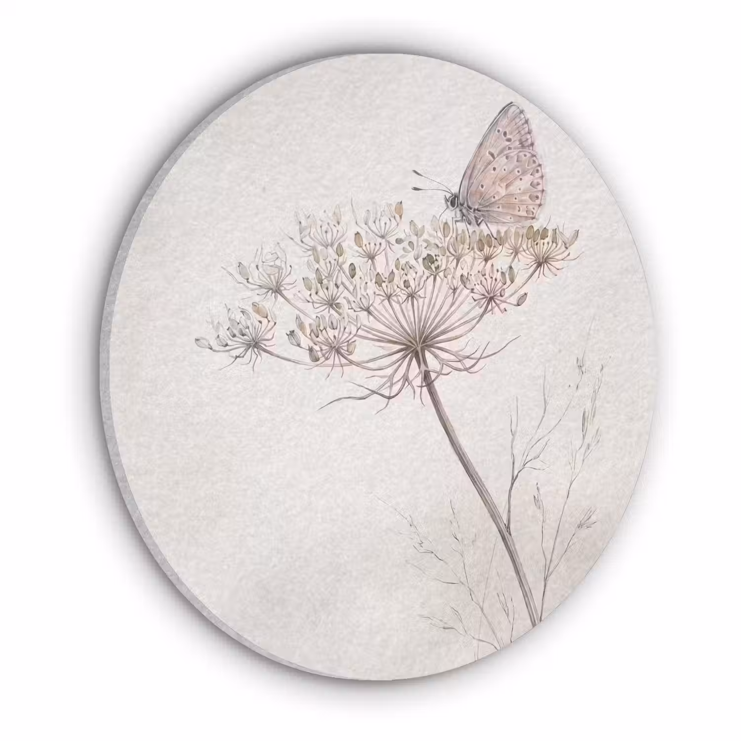 Vlinder - Bloem -Natuur - Beige Akoestische PET Vilt - Rond klein -3d