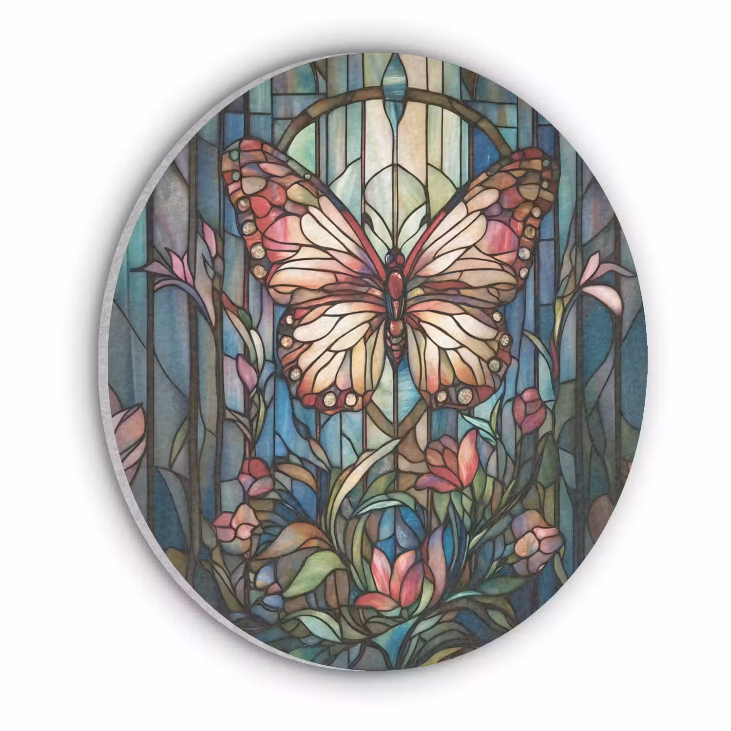 Vlinder - Roze - Bloemen - Bladeren Akoestische PET Vilt - Rond klein -3d
