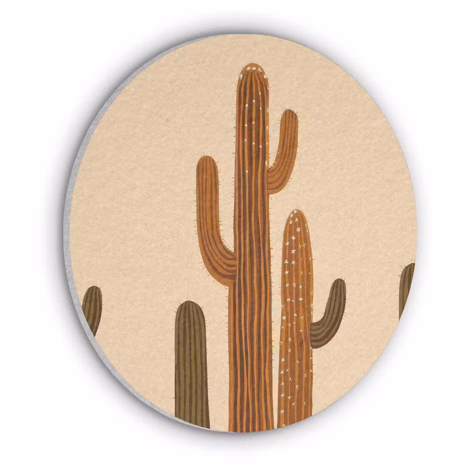 Cactus - Woestijn - Zand - Bruin Akoestische PET Vilt - Rond klein -3d