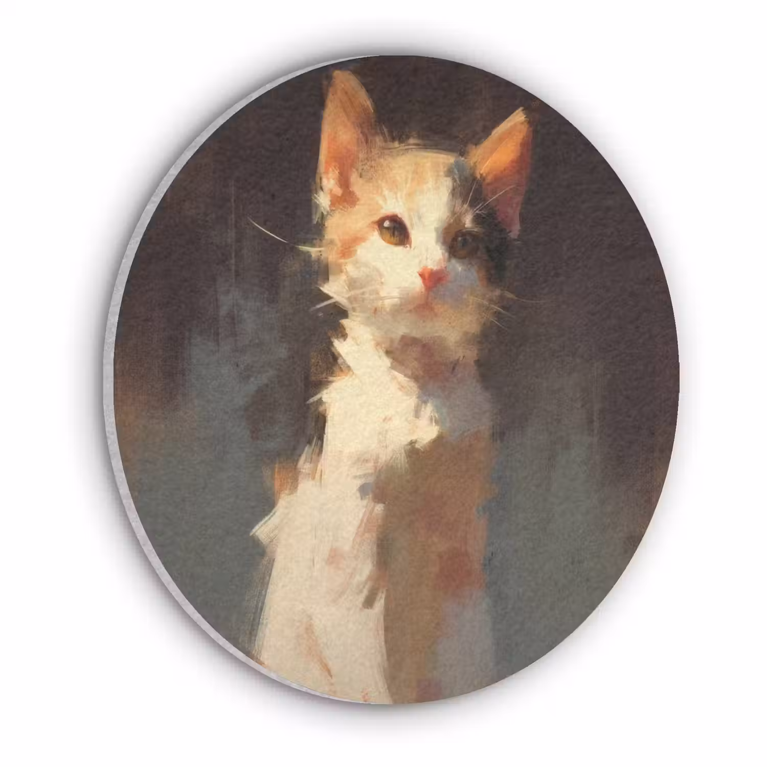 Kat - Geschilderd - Artistiek - Wit Akoestische PET Vilt - Rond klein -3d