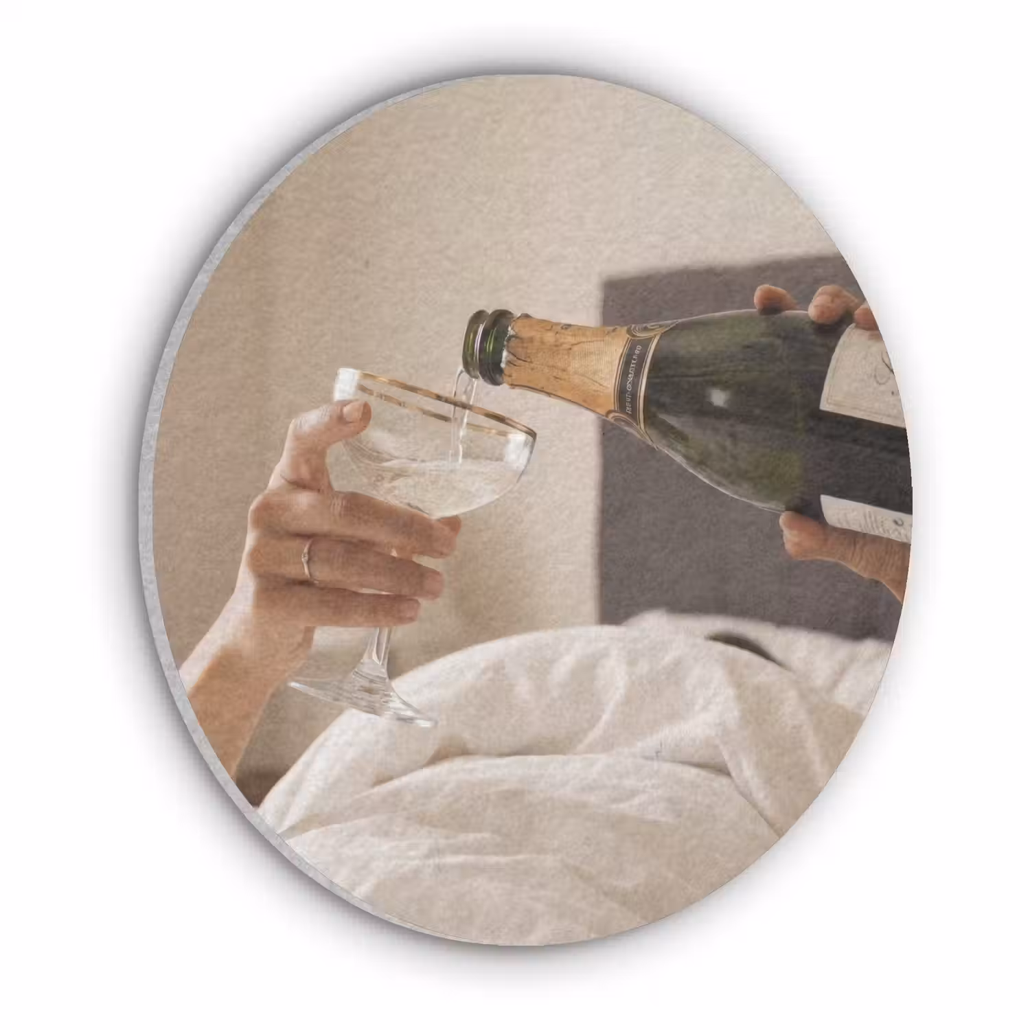 Champagne - Bed - Bubbels Akoestische PET Vilt - Rond klein -3d