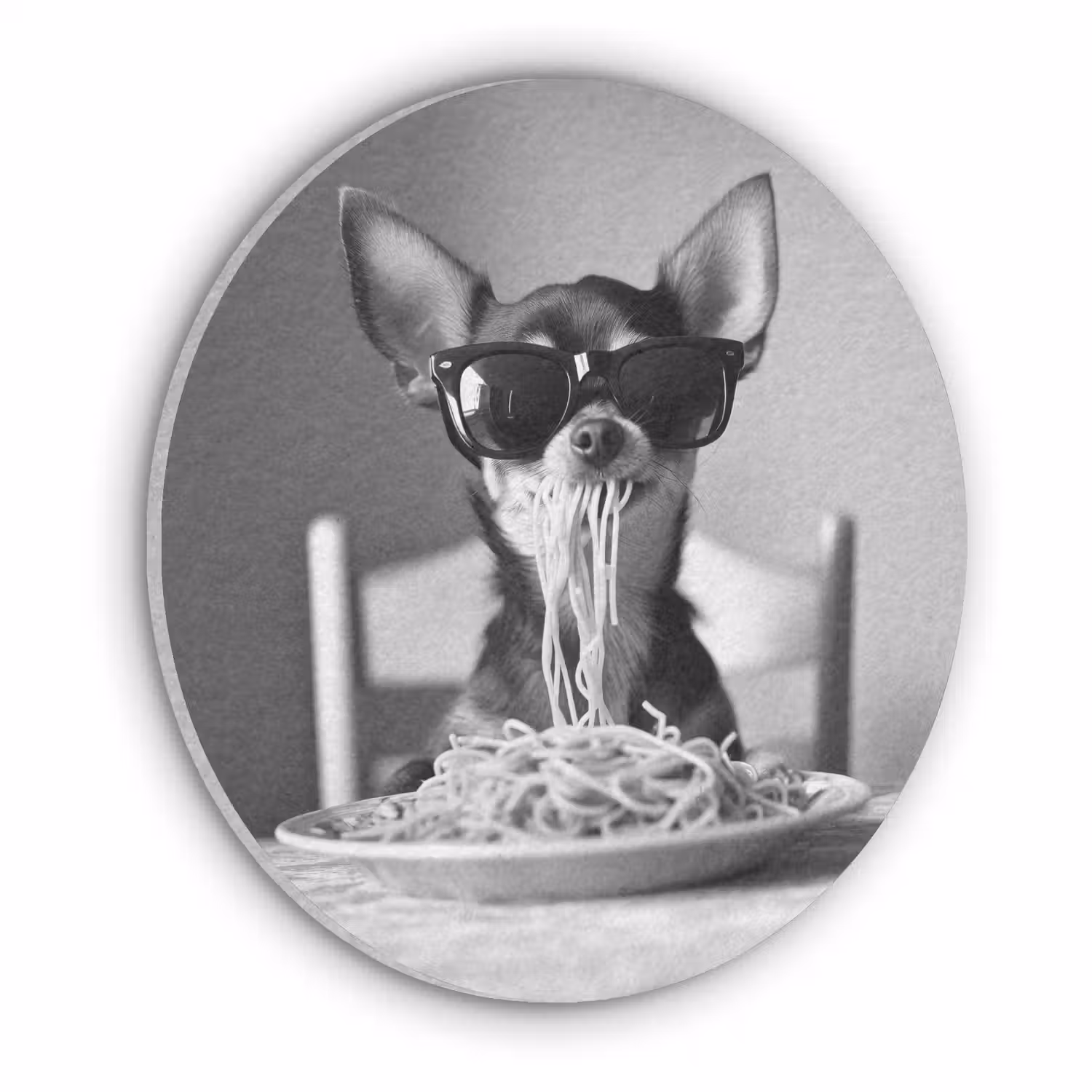 Chihuahua - Hond - Zonnebril - Humoristisch - Zwart - Wit - Spaghetti Akoestische PET Vilt - Rond klein -3d