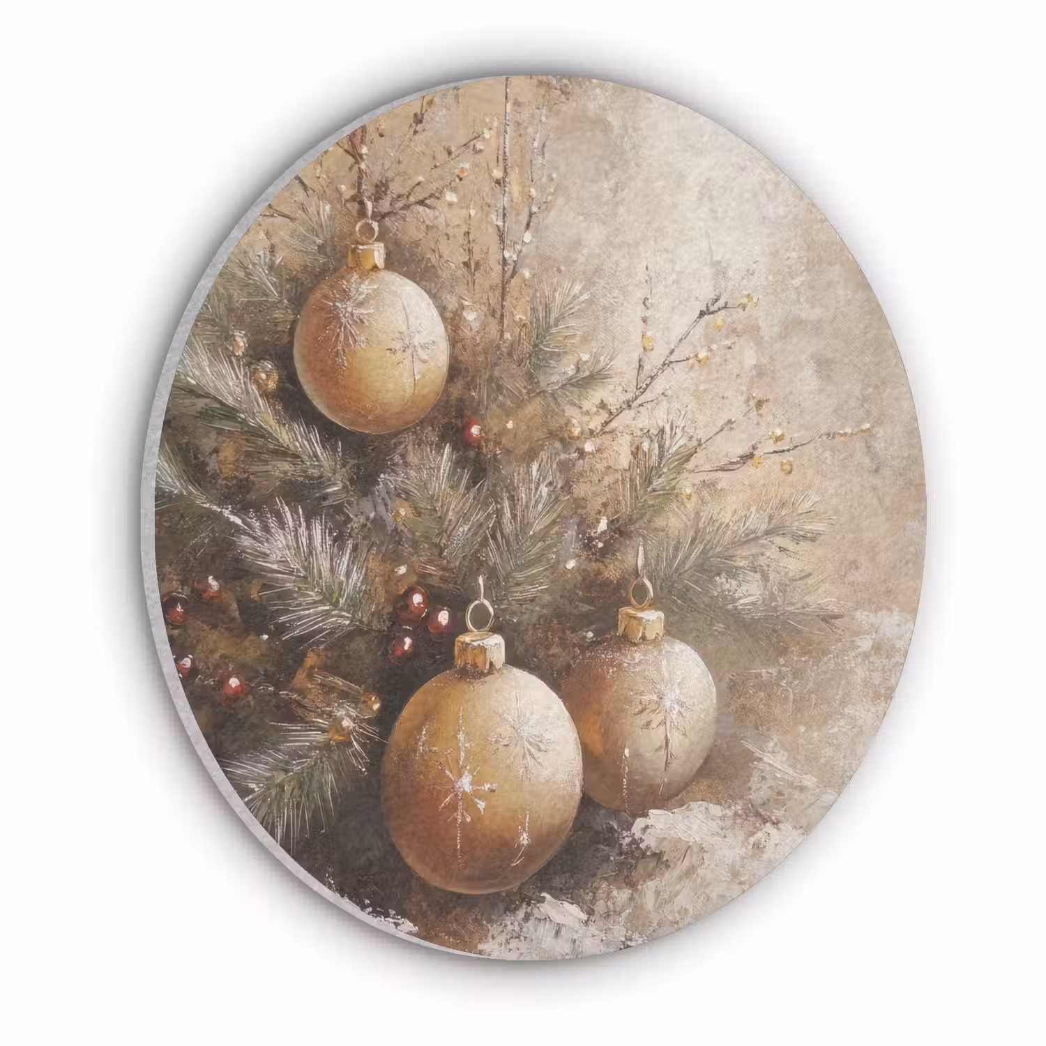 Kerst - Kerstballen - Beige - Goud Akoestische PET Vilt - Rond klein -3d