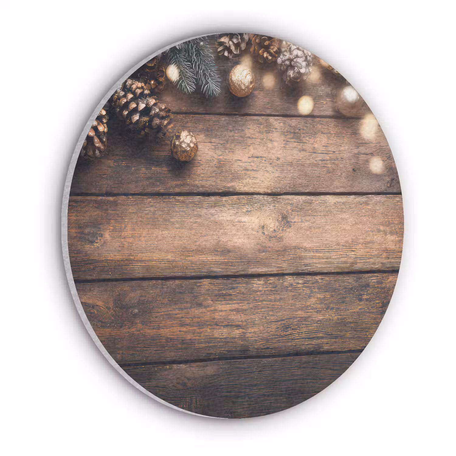 Kerstdecoratie - Houten - Dennenappel - Bruin Akoestische PET Vilt - Rond klein -3d