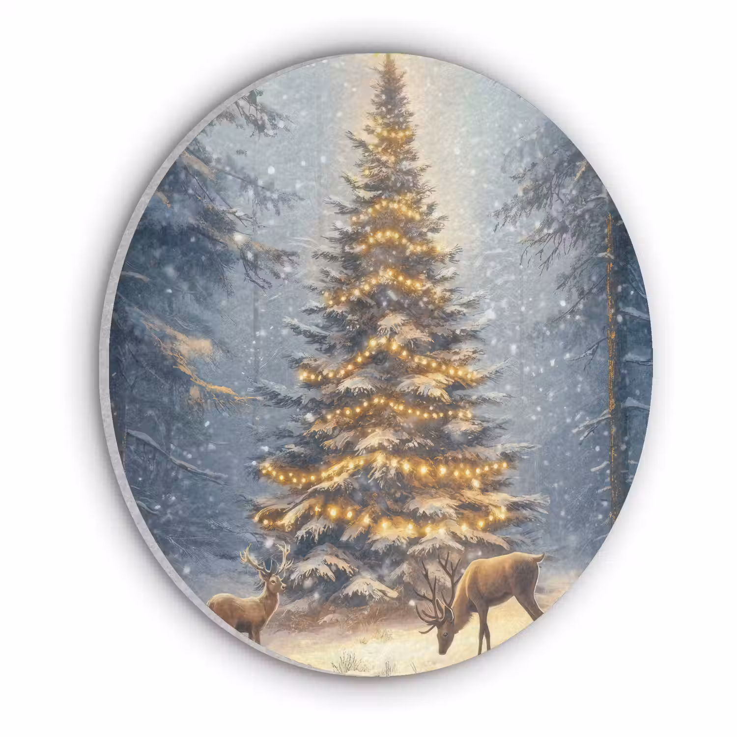 Kerstlicht - Woud - Hert - Donker Akoestische PET Vilt - Rond klein -3d