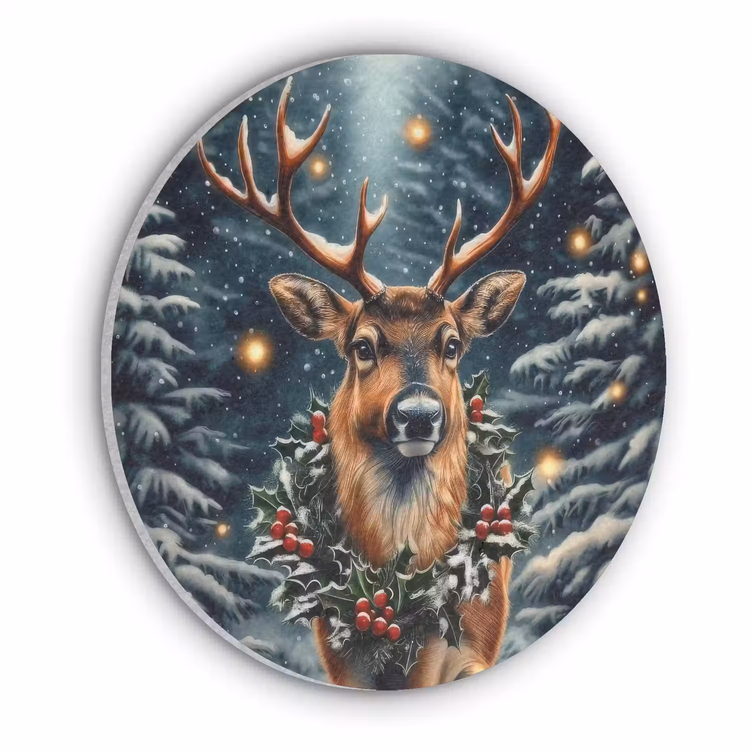 Kerst - Magie - Bos - Kleurrijk Akoestische PET Vilt - Rond klein -3d