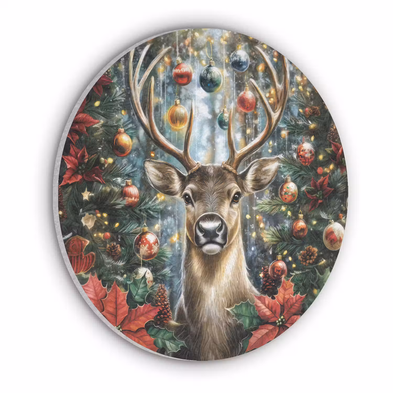Kerstfeest - Dennenbos - Rood Akoestische PET Vilt - Rond klein -3d