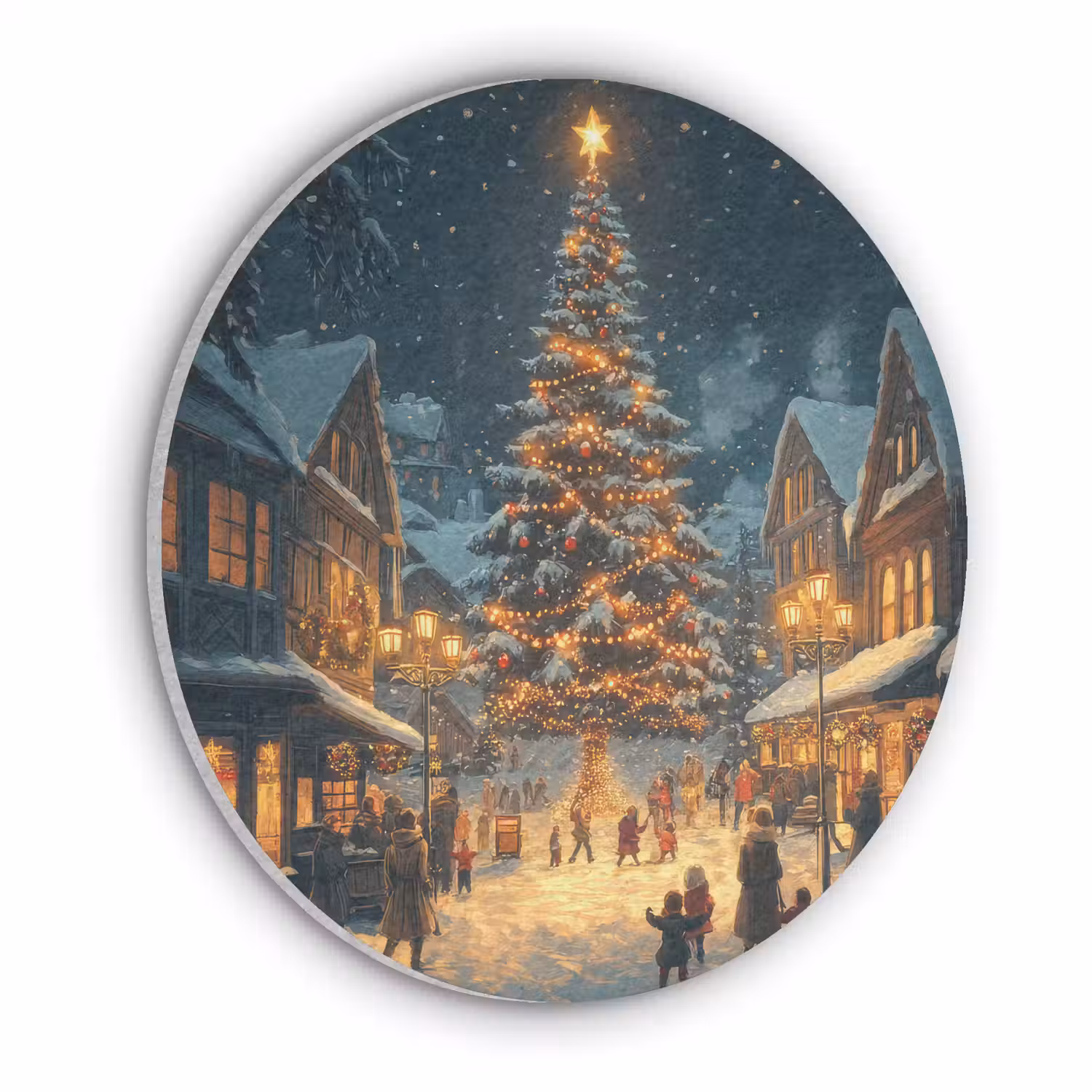 Kerstfeest - Dorp - Donker Akoestische PET Vilt - Rond klein -3d
