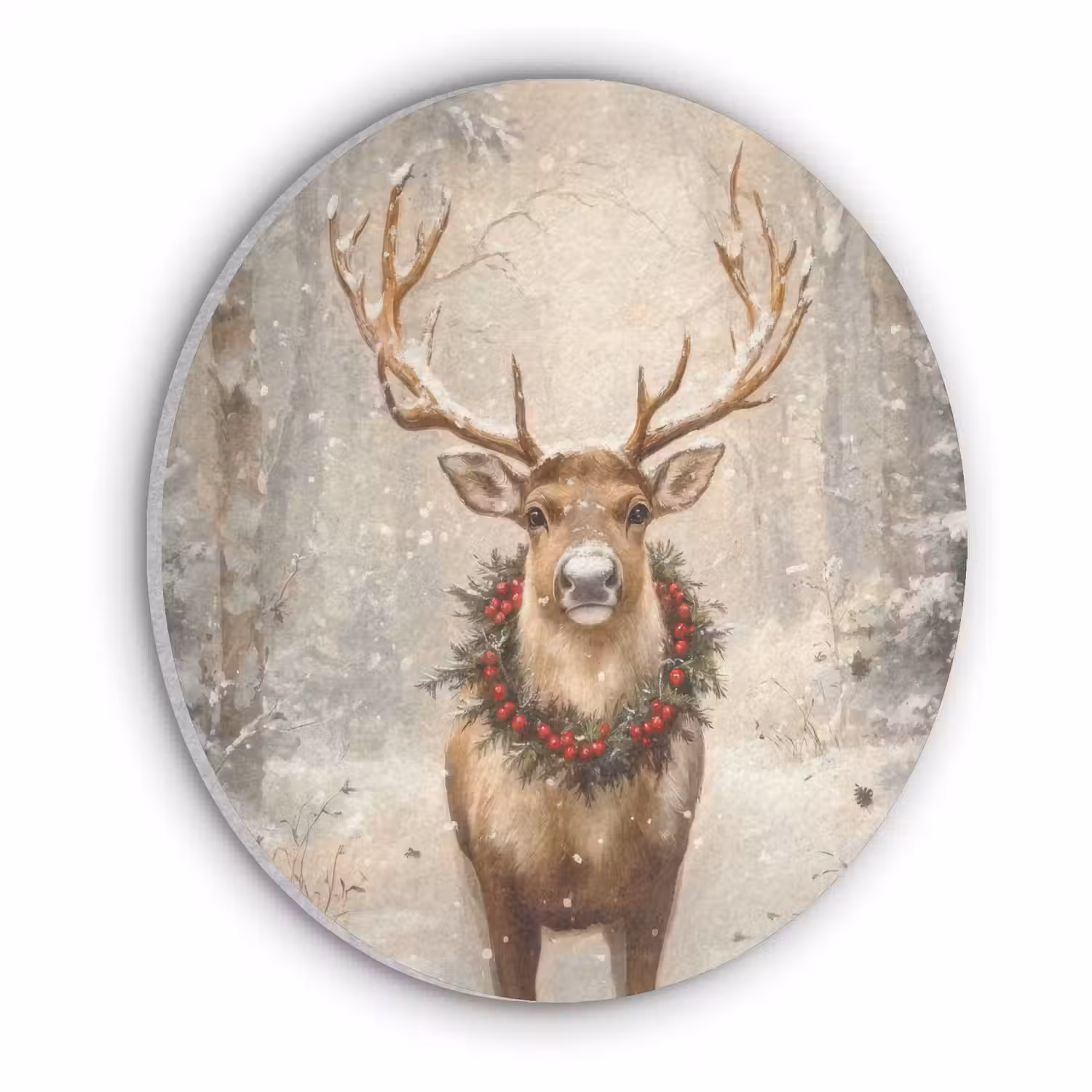 Kerst - Rendier - Winter - Krans Akoestische PET Vilt - Rond klein -3d
