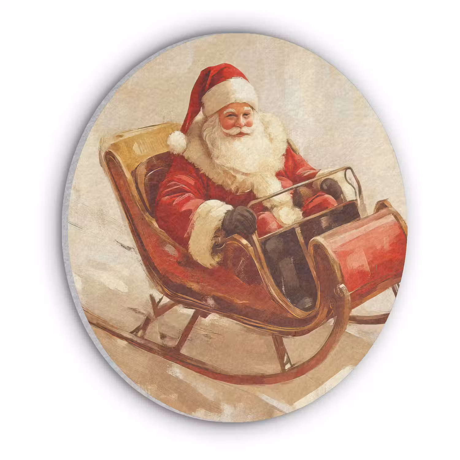 Kerst - Slee - Kerstman Akoestische PET Vilt - Rond klein -3d