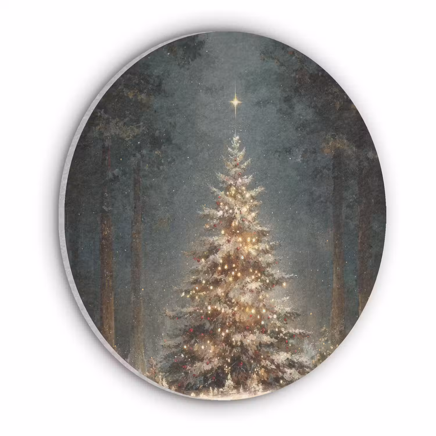 Kerstboom - Bos - Sneeuw - meerkleurig Akoestische PET Vilt - Rond klein -3d
