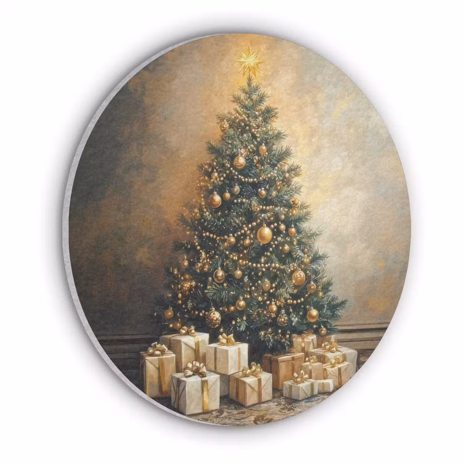 Kerstboom - Cadeaus - Goud Akoestische PET Vilt - Rond klein -3d