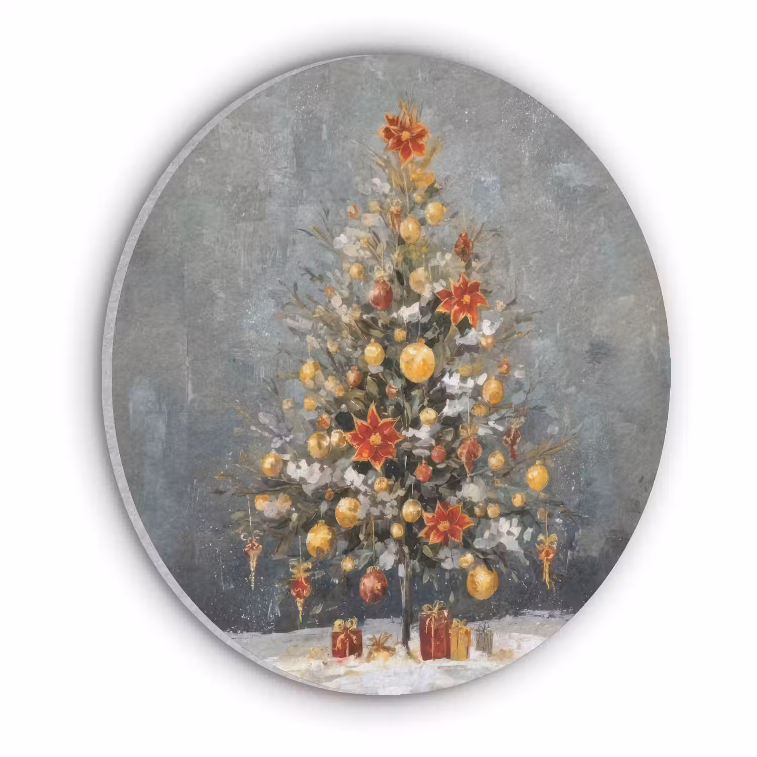 Kerstboom - Cadeaus - Rood - Goud Akoestische PET Vilt - Rond klein -3d