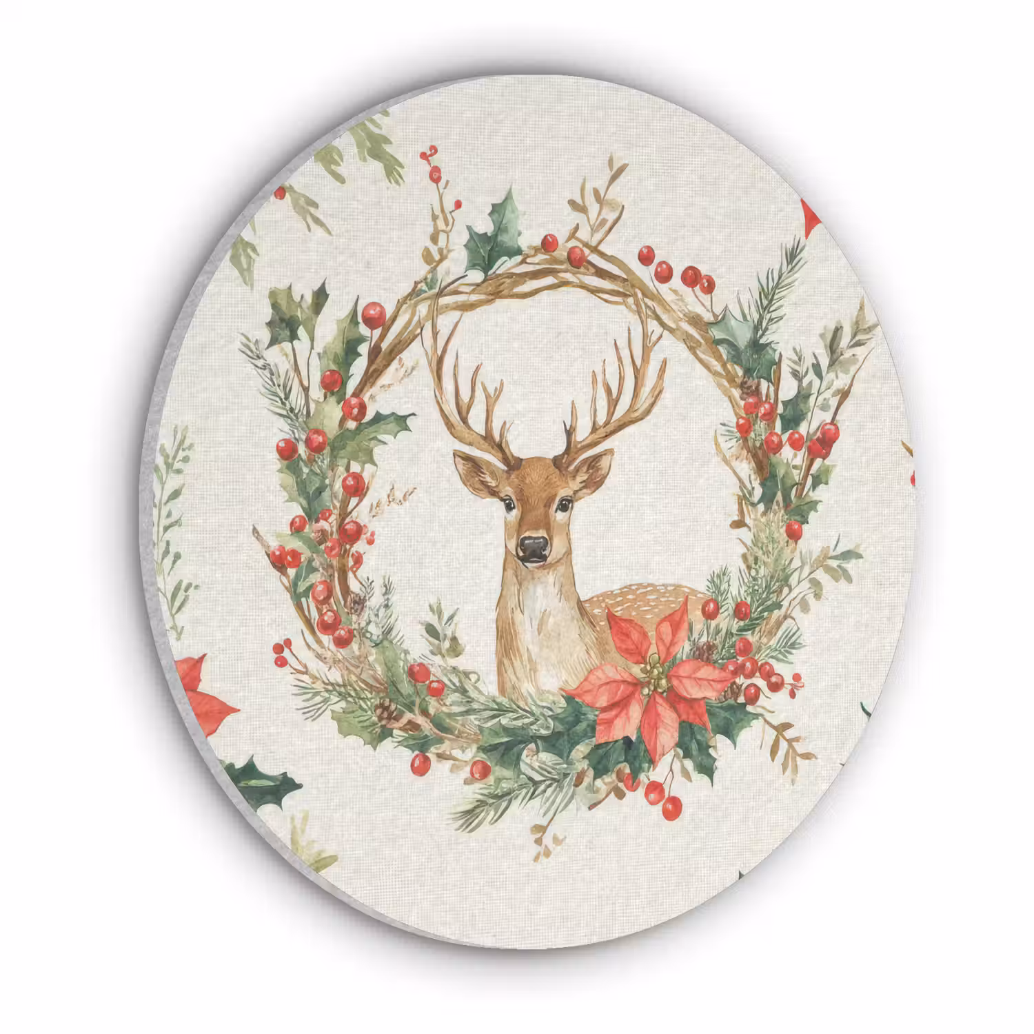 Kerstkrans - Hert - Hulst - Rood Akoestische PET Vilt - Rond klein -3d