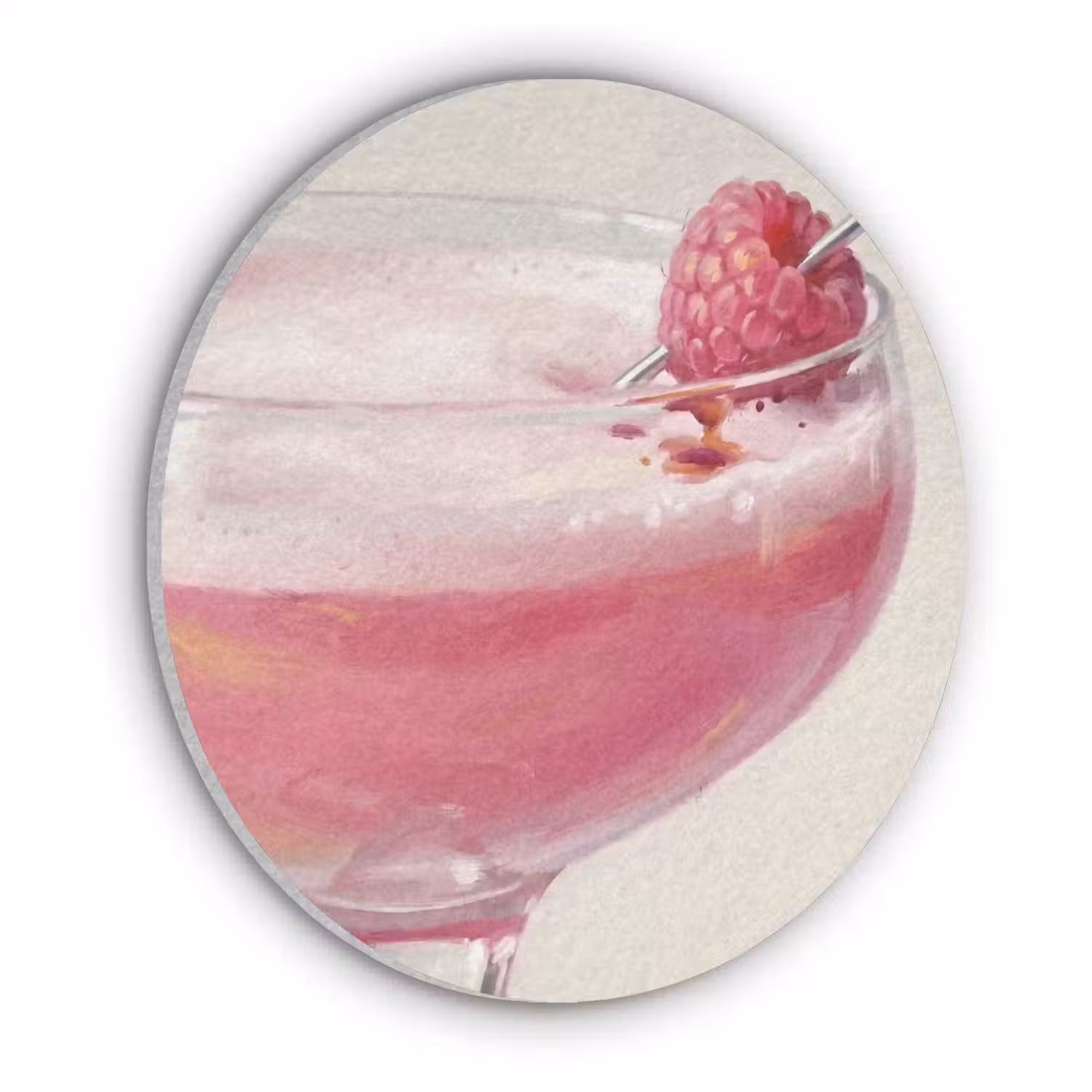 Cocktail - Framboos - Drank - Modern - Roze Akoestische PET Vilt - Rond klein -3d