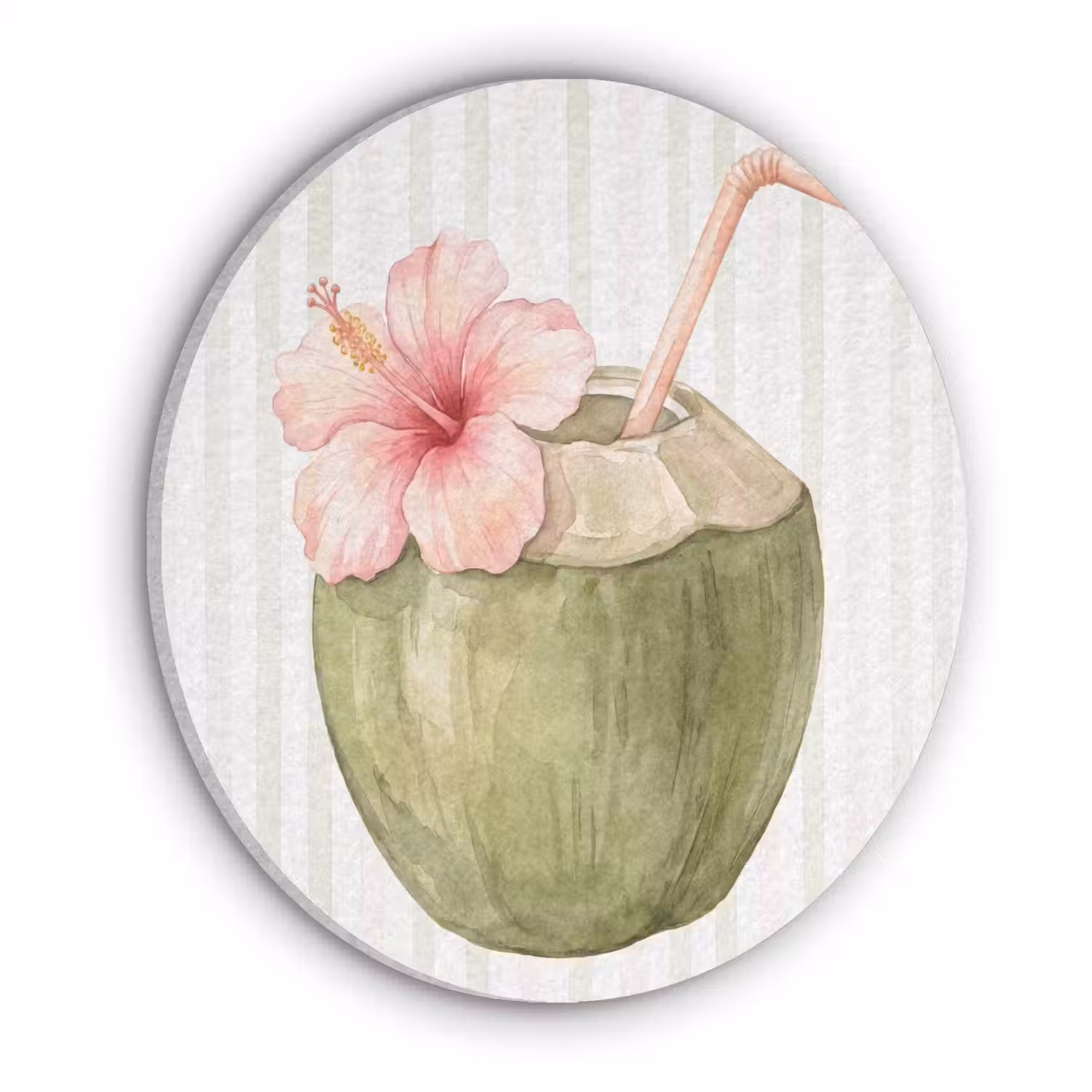 Kokosnoot - Drank - Tropisch - Illustratie - Zomer Akoestische PET Vilt - Rond klein -3d