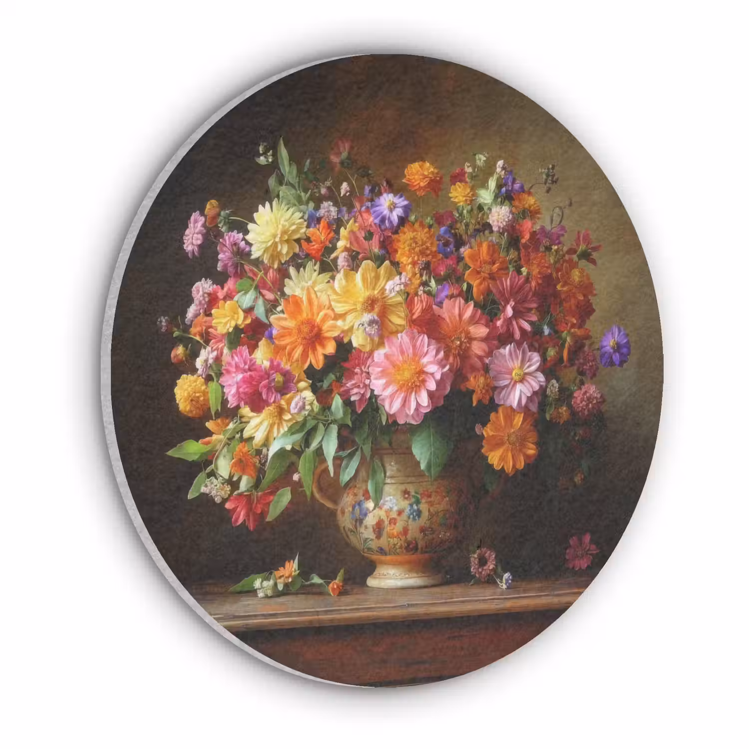 Kleuren - Boeket - Vaas - Hout Akoestische PET Vilt - Rond klein -3d