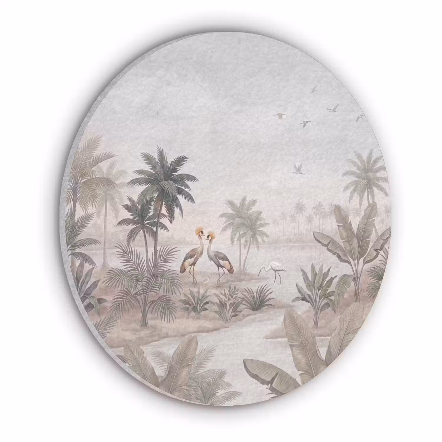 Kraanvogels - Palmbomen - Tropisch Akoestische PET Vilt - Rond klein -3d