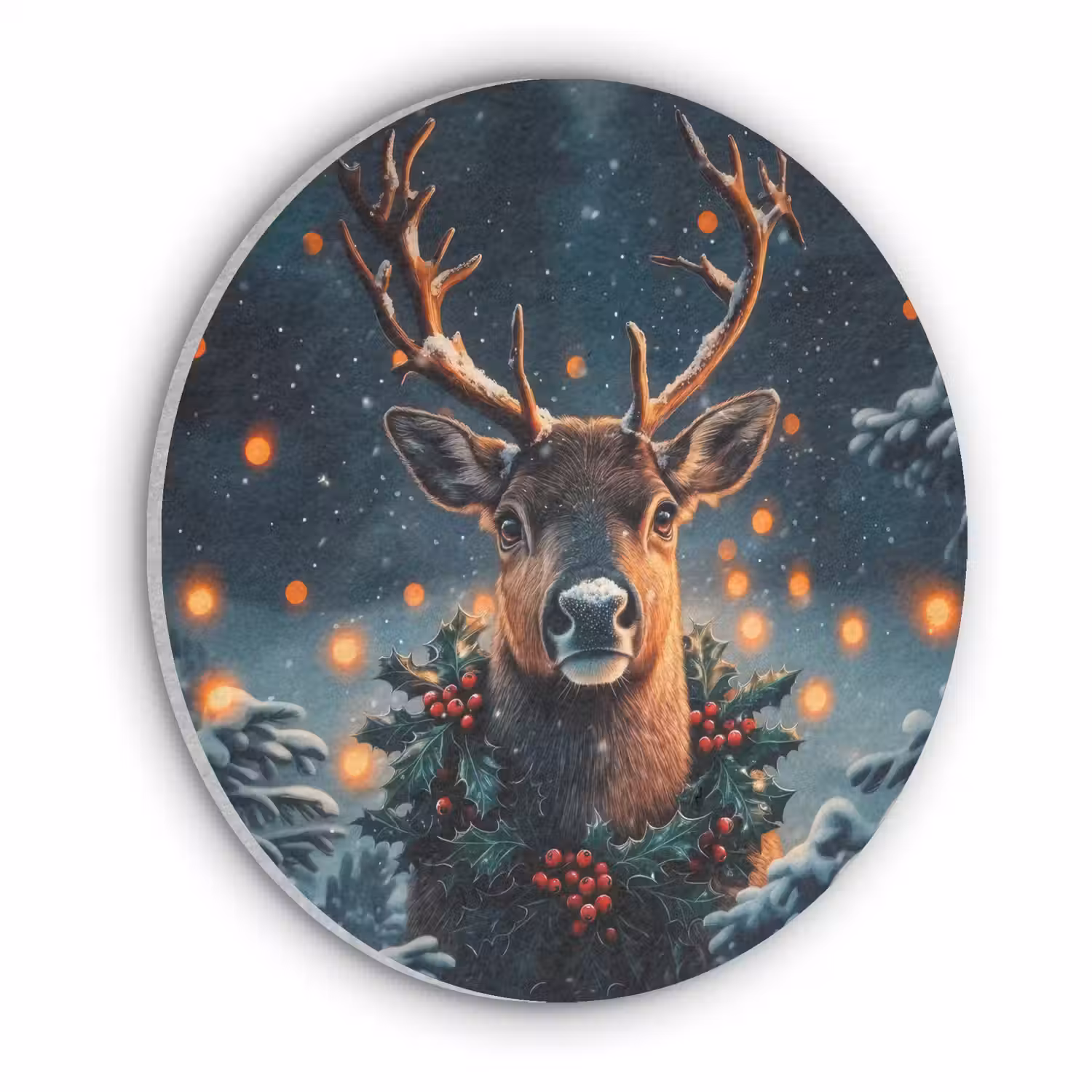 Hert - Kerst - Winter - Sneeuw - Kerstkrans Akoestische PET Vilt - Rond klein -3d