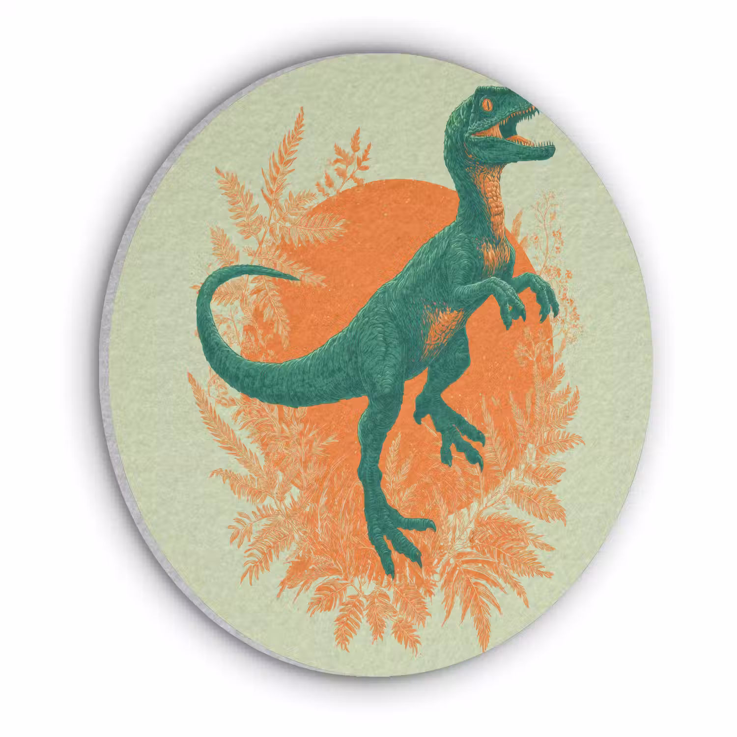 Dinosaurus - Groen - Planten - Cirkel Akoestische PET Vilt - Rond klein -3d