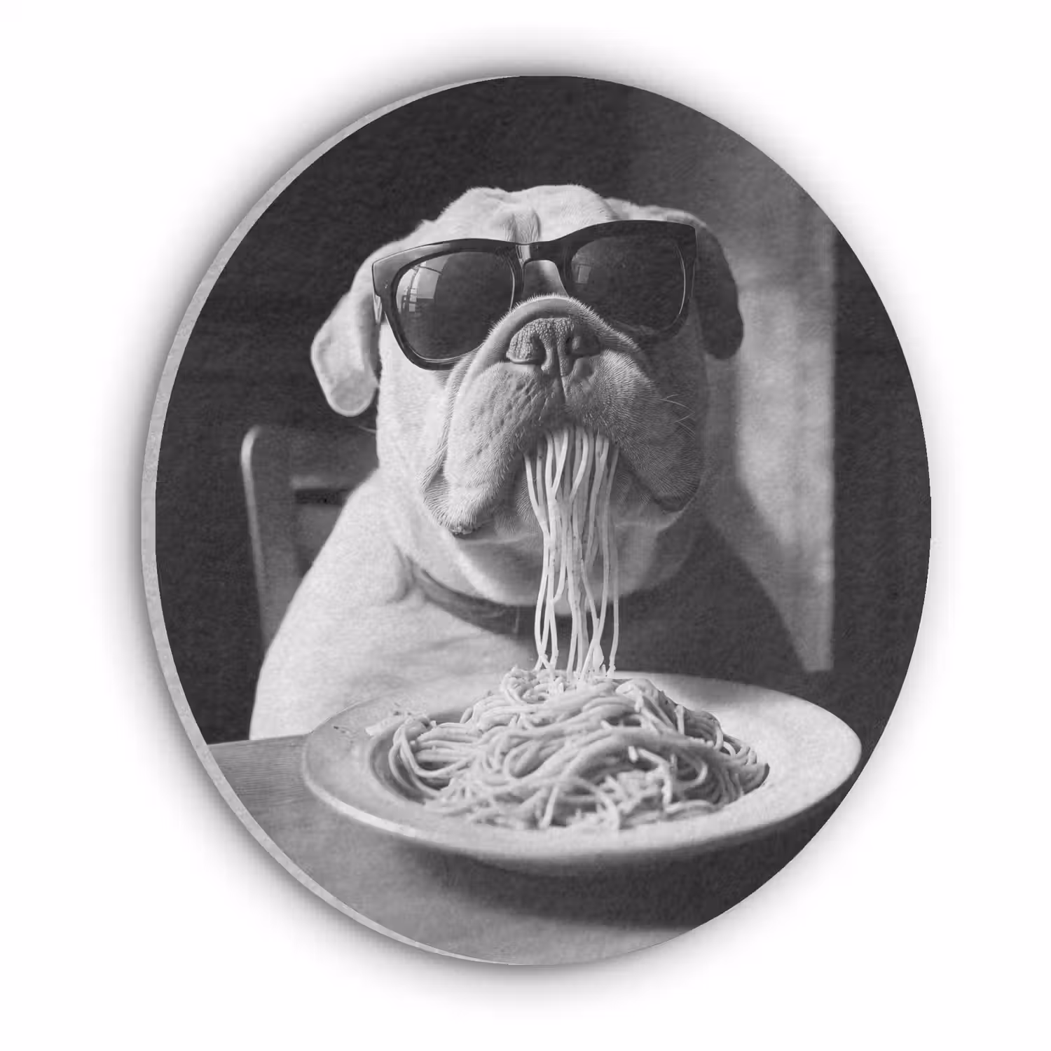 Hond - Bulldog - Pasta - Bril - Stoer - Dieren Akoestische PET Vilt - Rond klein -3d