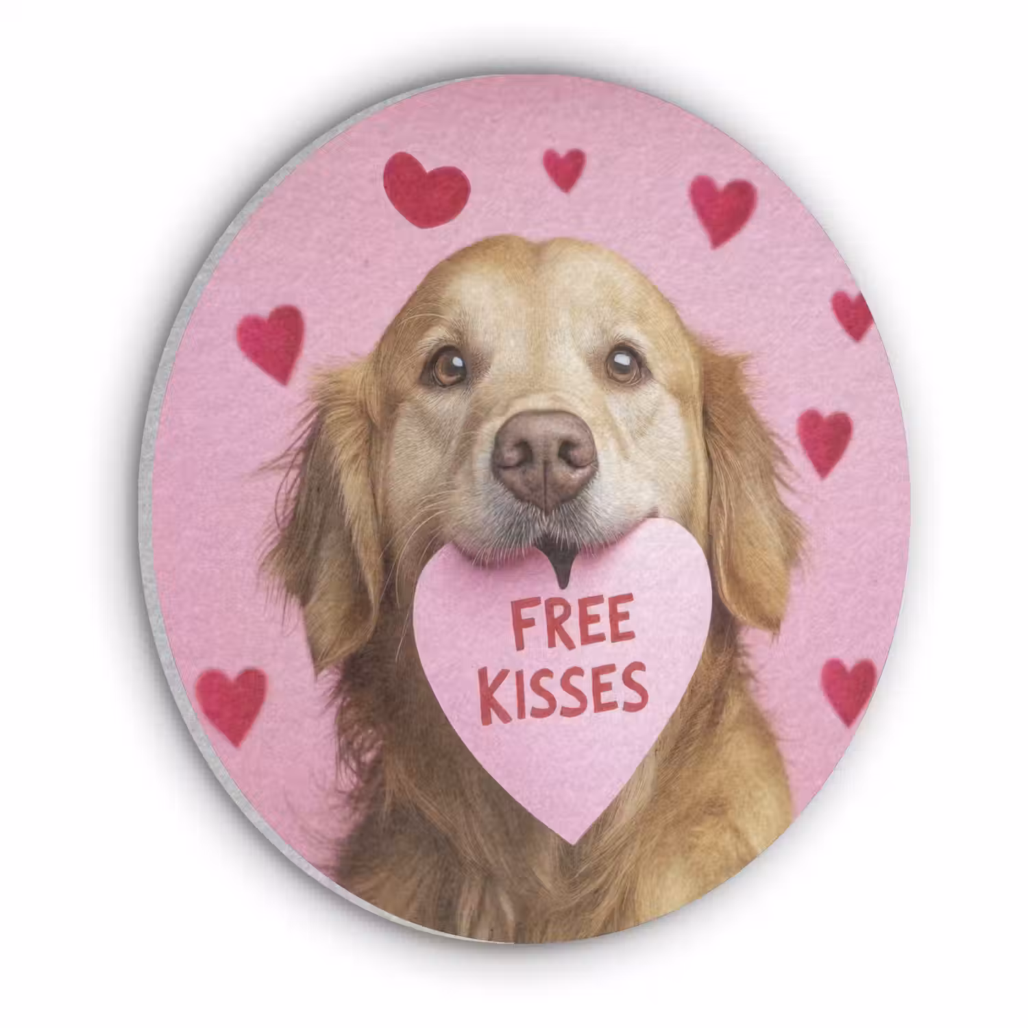 Hond - Kiss- Valentijn - Hartjes Akoestische PET Vilt - Rond klein -3d