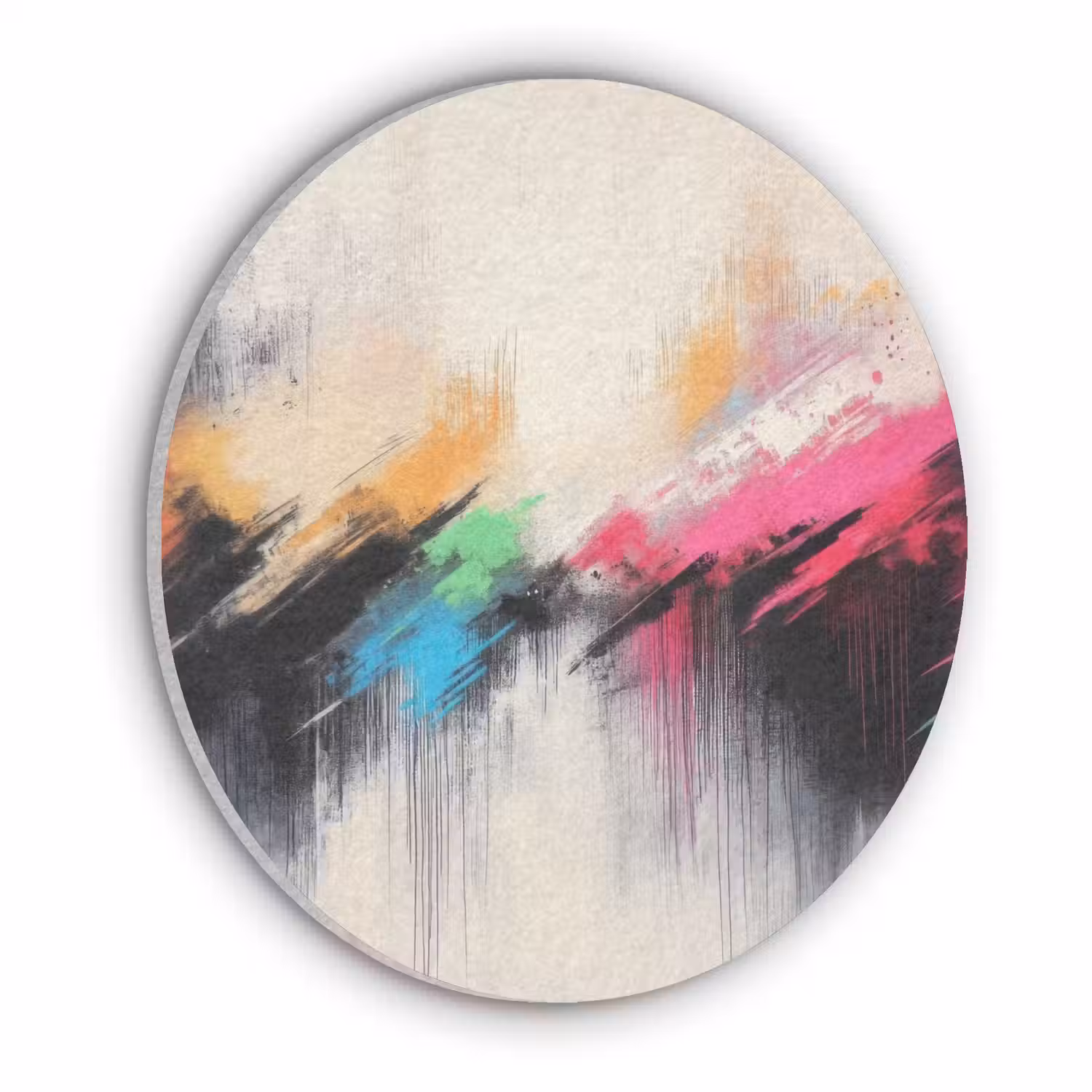 Dynamisch - Abstract - Kleurrijk - Zwart Akoestische PET Vilt - Rond klein -3d