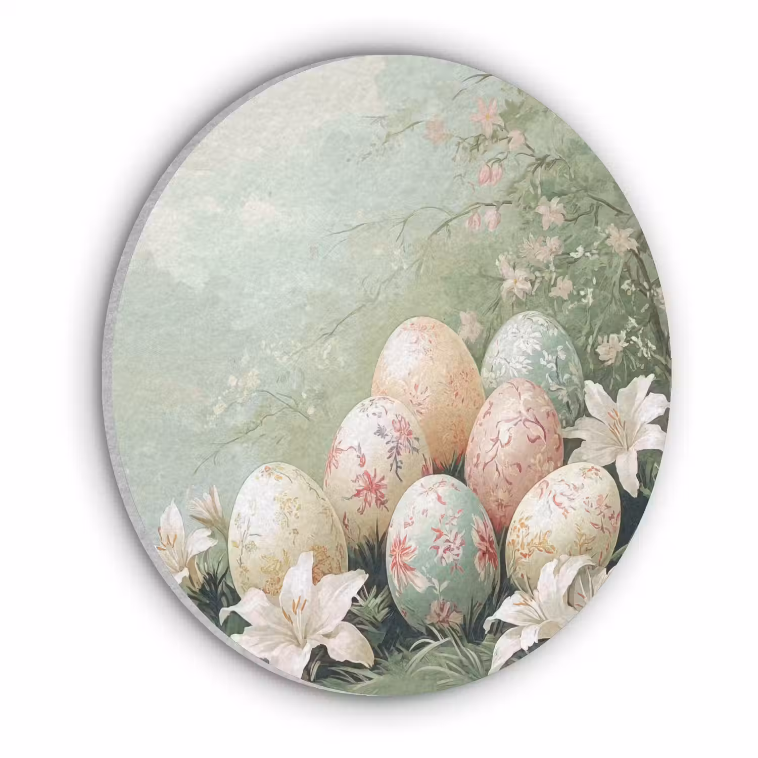 Paaseieren - Pasteltinten - Bloemen Akoestische PET Vilt - Rond klein -3d