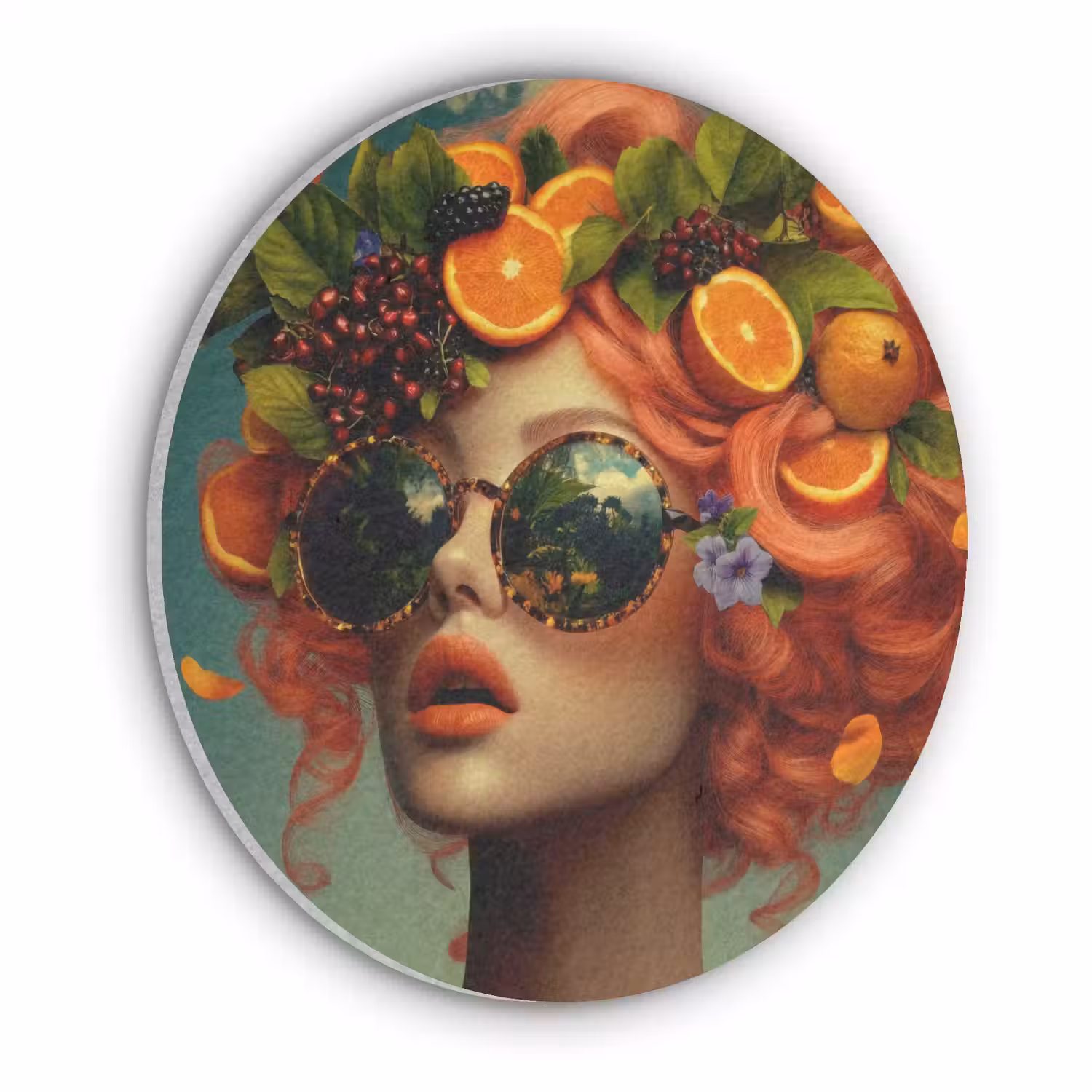 Vrouw - Sinaasappel - Bessen - Oranje Akoestische PET Vilt - Rond klein -3d