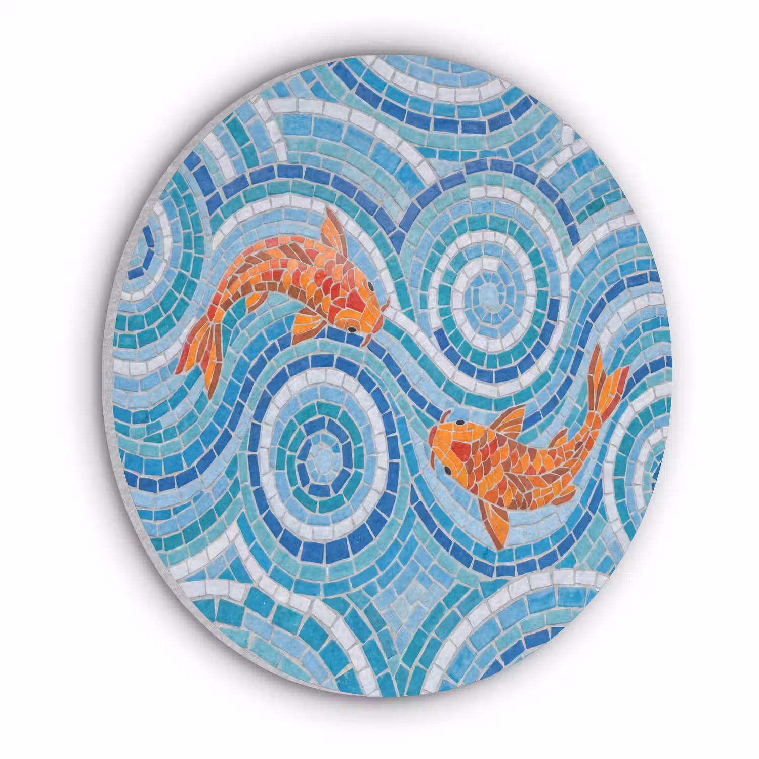 Vis - Mozaïek - Water - Decoratief - Blauw Akoestische PET Vilt - Rond klein -3d