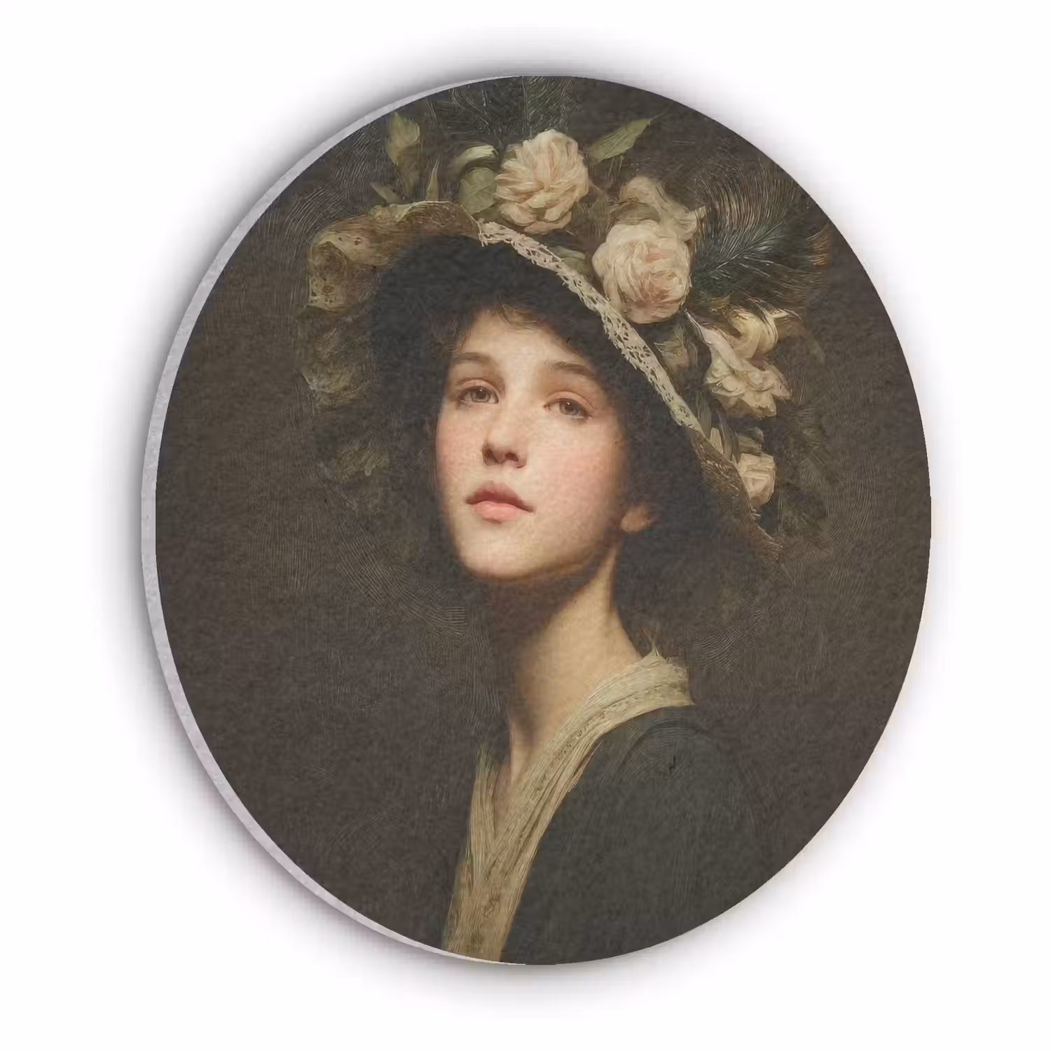 Bloemenhoed - Portret - Vrouw Akoestische PET Vilt - Rond klein -3d