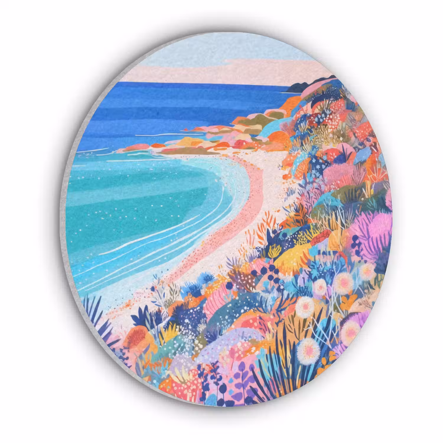 Bloemenweide - Zee - Zomers Akoestische PET Vilt - Rond klein -3d