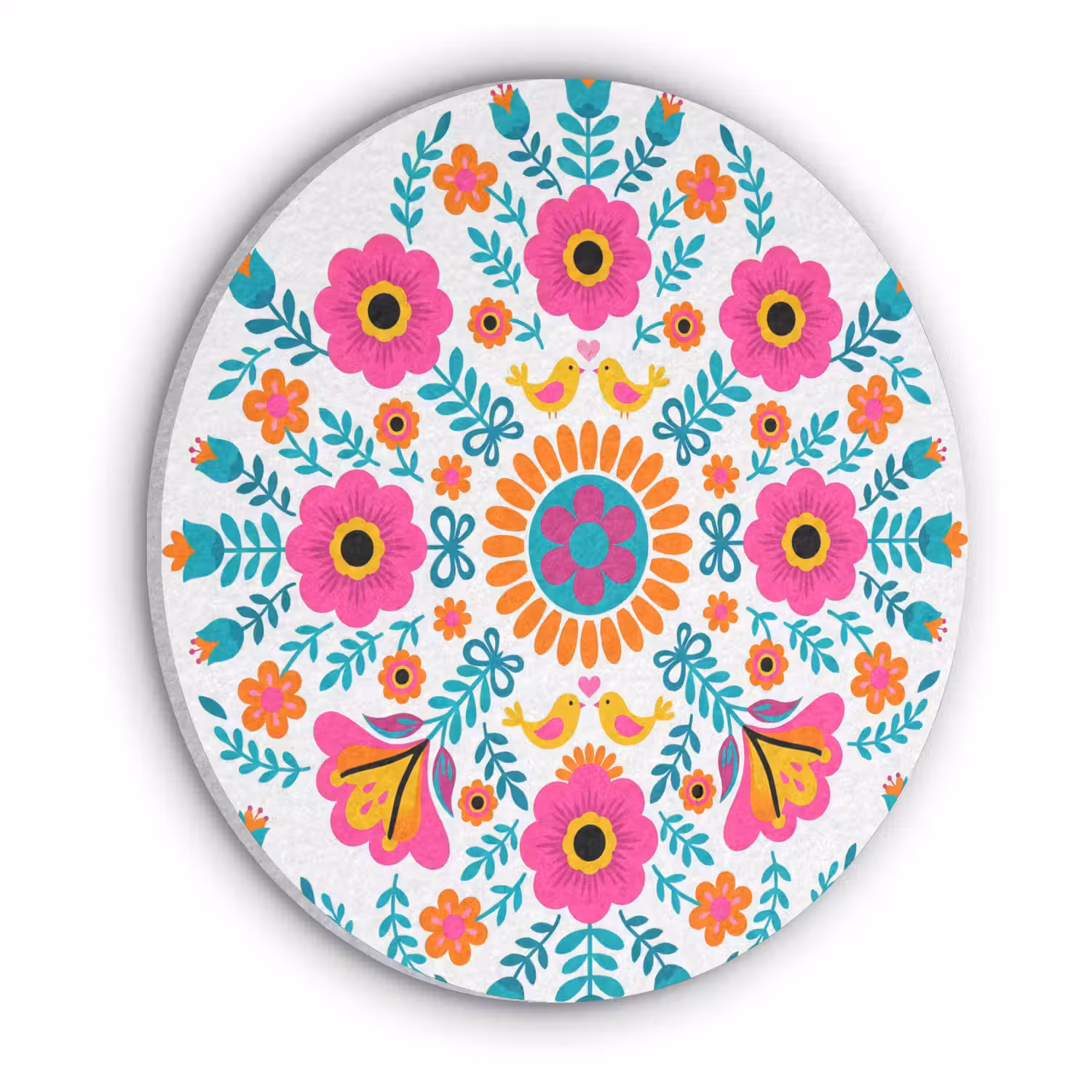 Bloemen - Vogel - Patroon - Kleurrijk - Modern Akoestische PET Vilt - Rond klein -3d