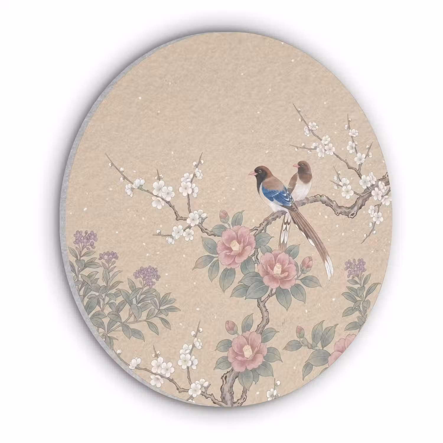 Bloemen - Vogels - Bloemen Akoestische PET Vilt - Rond klein -3d