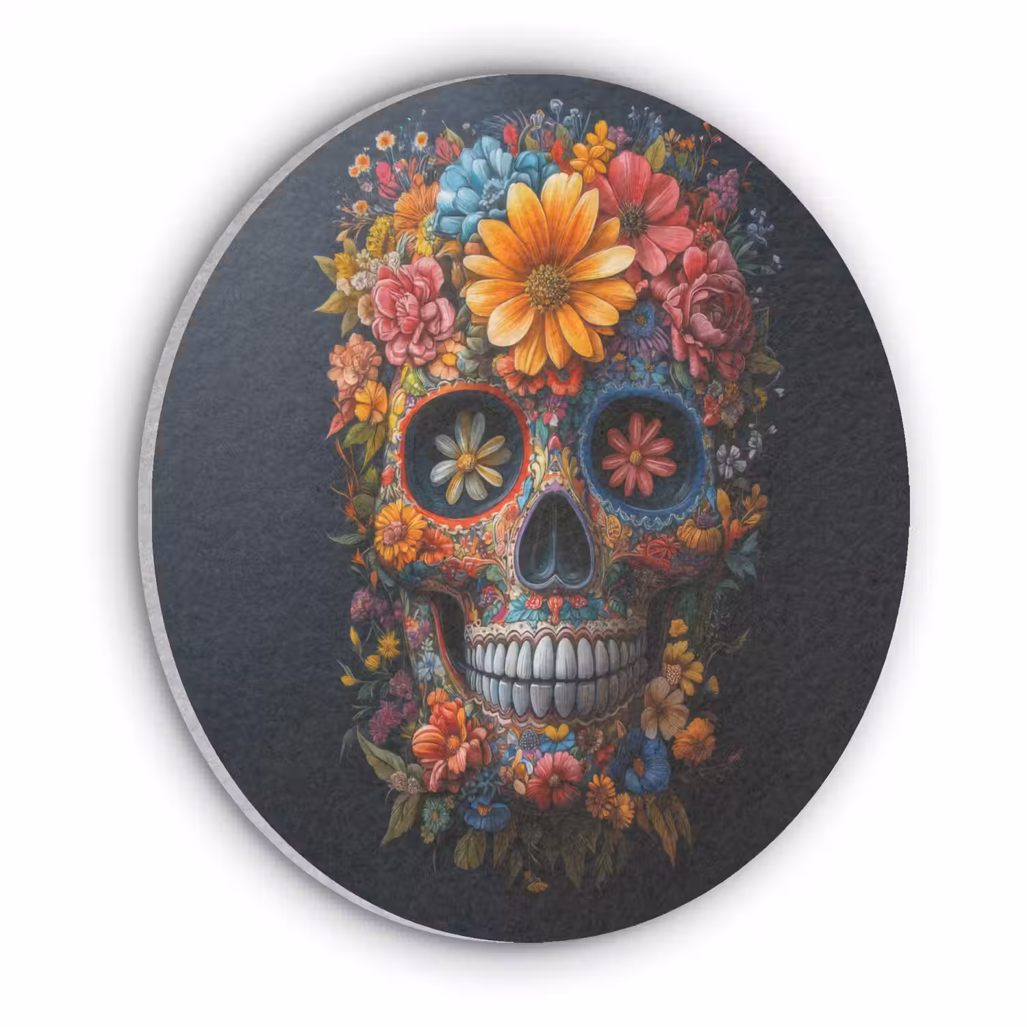 Bloemen - Kleurrijk - Schedel Akoestische PET Vilt - Rond klein -3d