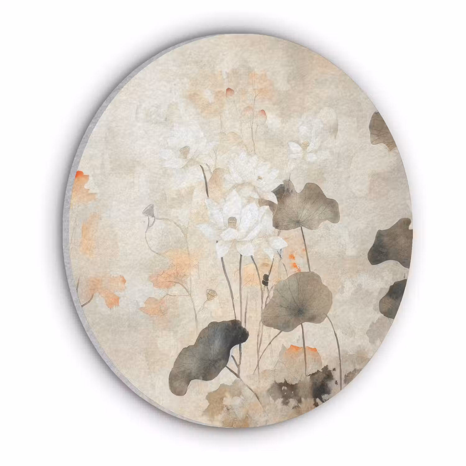 Bloemen - Japandi - Wabi sabi Akoestische PET Vilt - Rond klein -3d