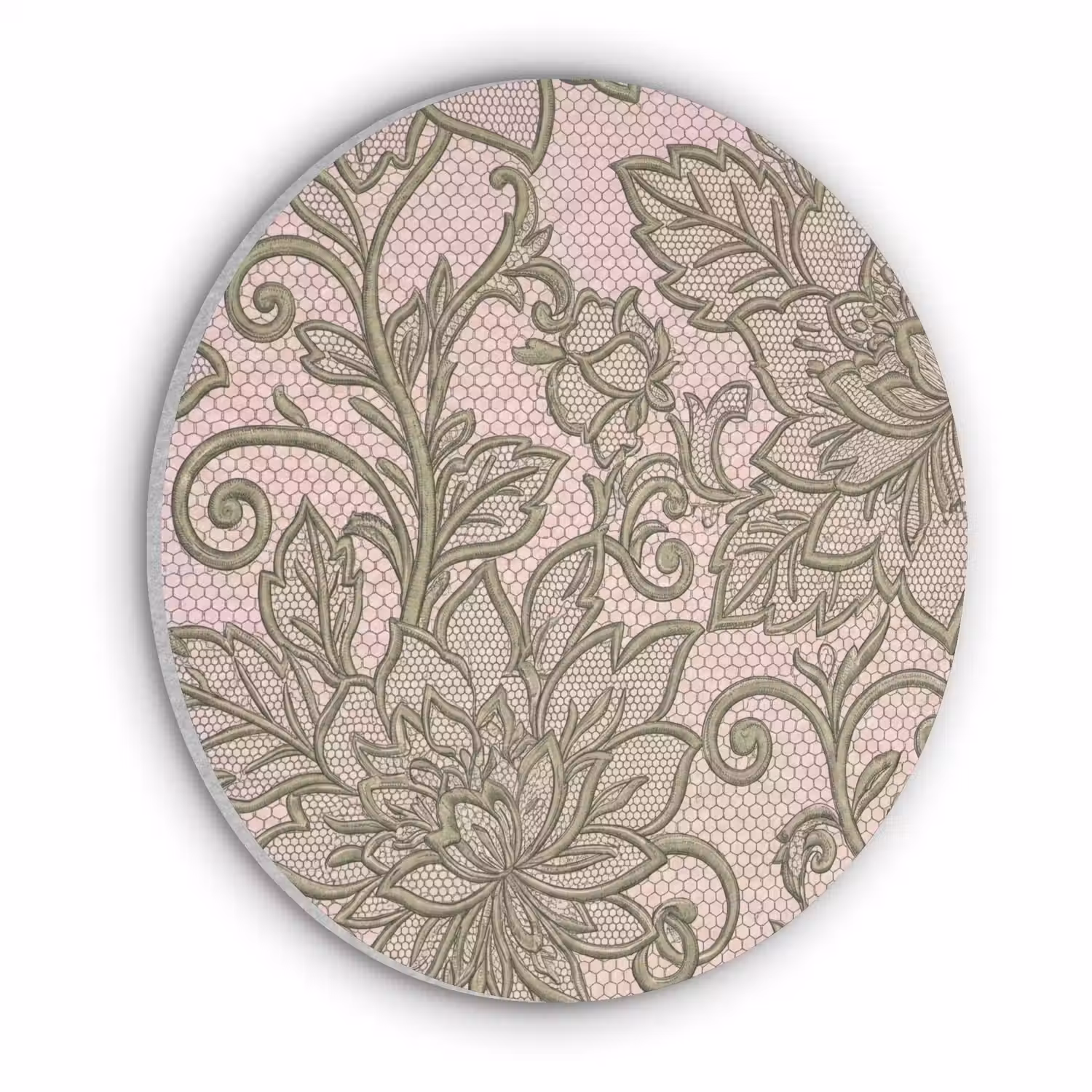 Bloemen - Kant - Patroon - Klassiek - Groen Akoestische PET Vilt - Rond klein -3d